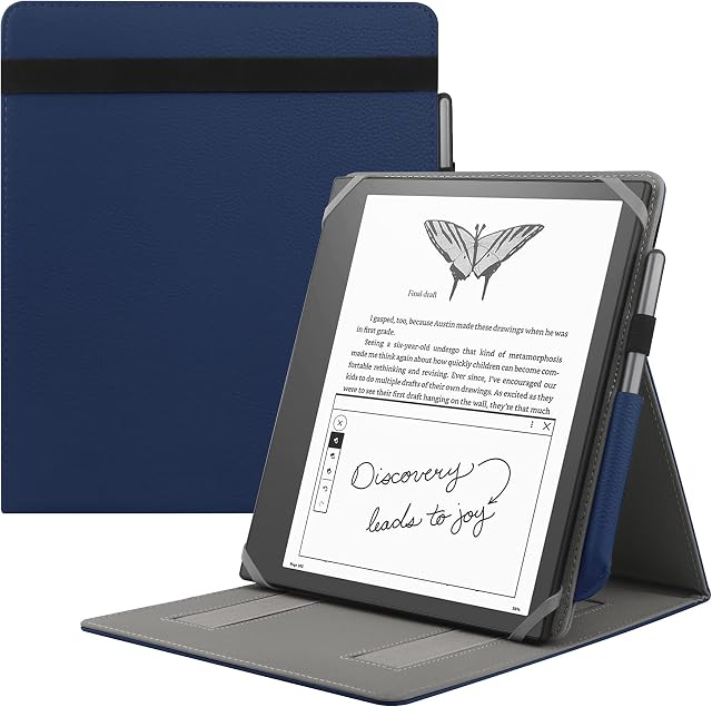 HoYiXi Universal Case for 10.2-inch Introducing Kindle Scribe 1st Generation 2022 Release / 10.3-inch Kobo Elipsa eReader 2021 Release Foldable Cover with Vertical Flip Stand Pen Holder - blue