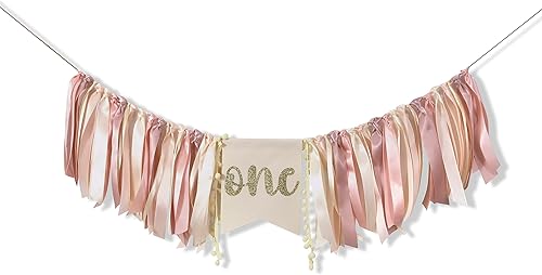 Miniatura 6 de Cartel de oro rosa para silla de bebé, decoración de fiesta de cumpleaños rosa, pancarta dorada para silla de alta para niña de primer cumpleaños,