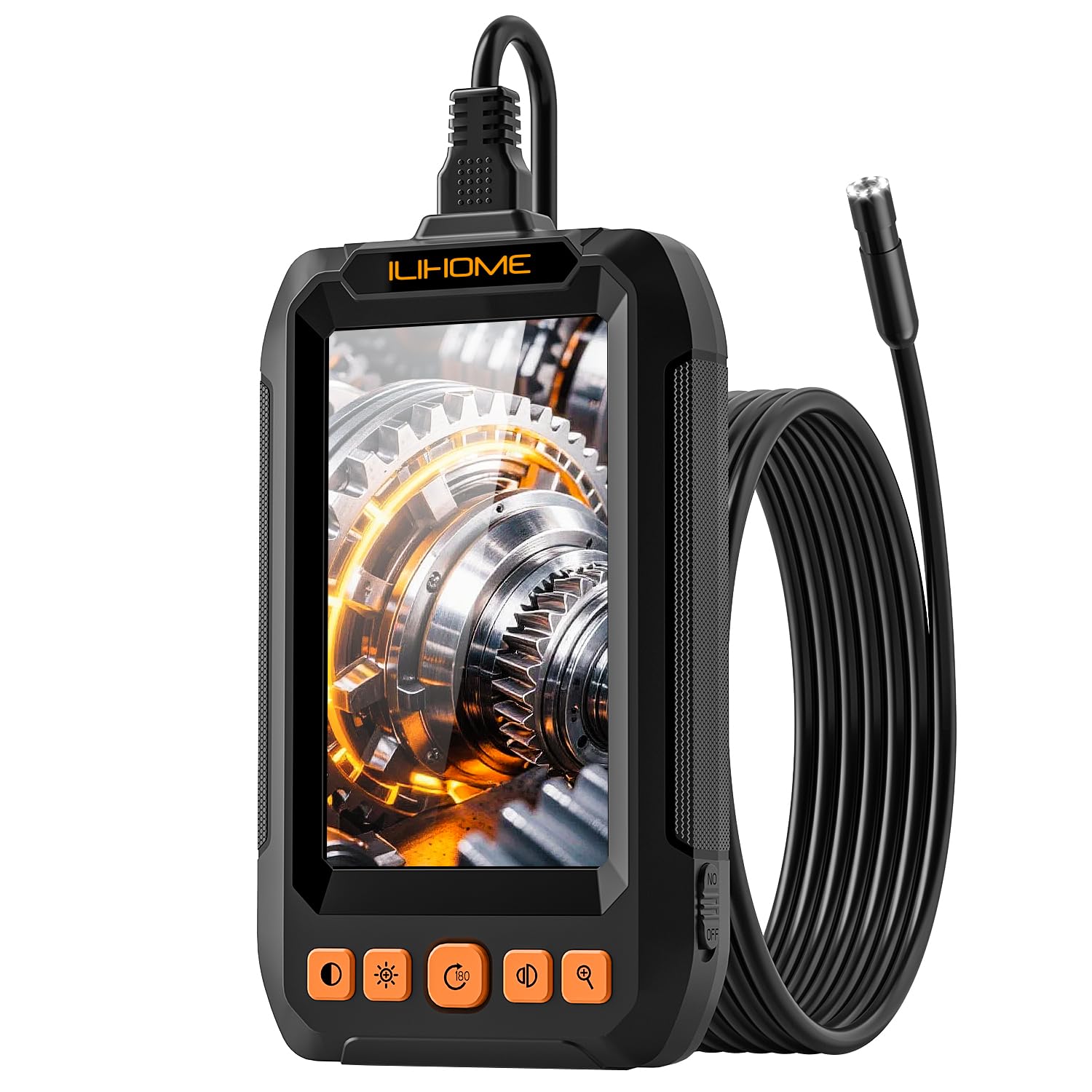 ILIHOME Caméra d'Inspection Industrielle 1080P HD, Écran IPS 4,3 Pouces, Câble Semi-Rigide 5M, 8 LED Réglables