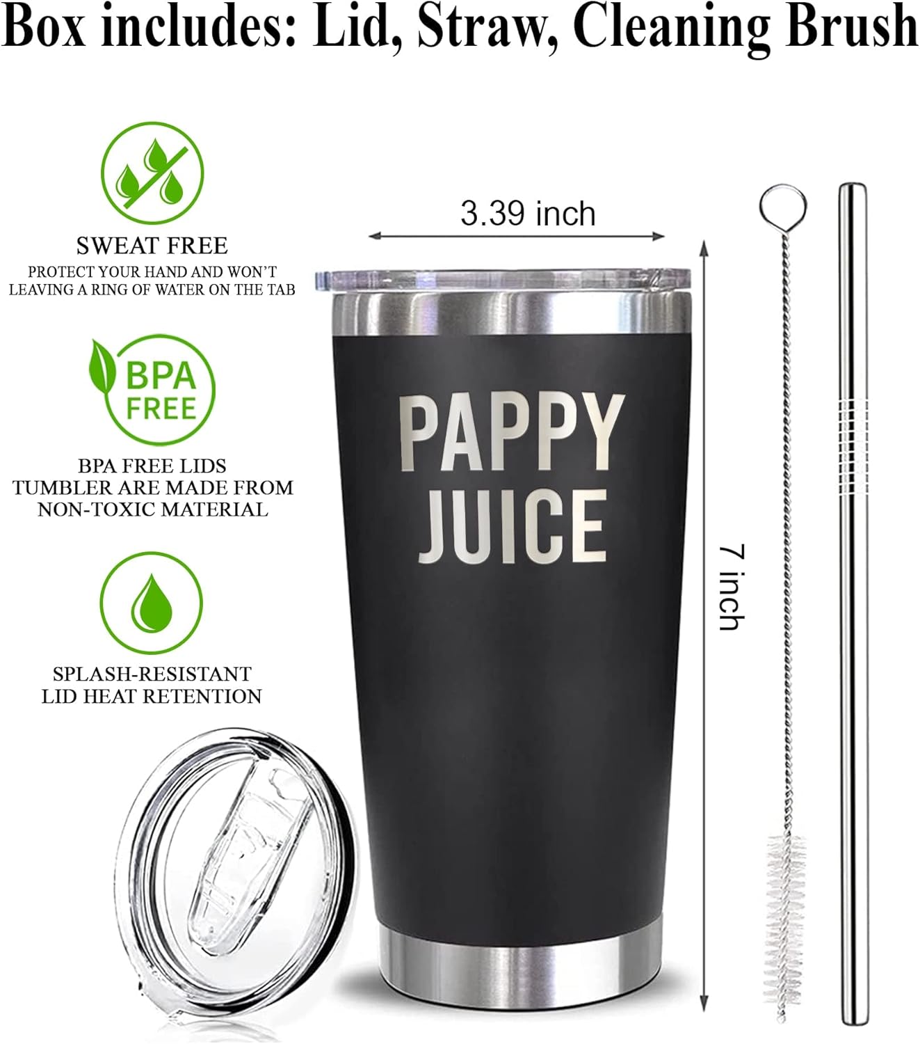 LissiArt97 Pappy Juice Tumblers Laser Engraved - 20Oz Travel Tumbler For Father's Day Birthday Christmas - Travel Tumbler Gifts For Pappy - New Pappy - Pappy To Be - Pappy Gift - Image 3