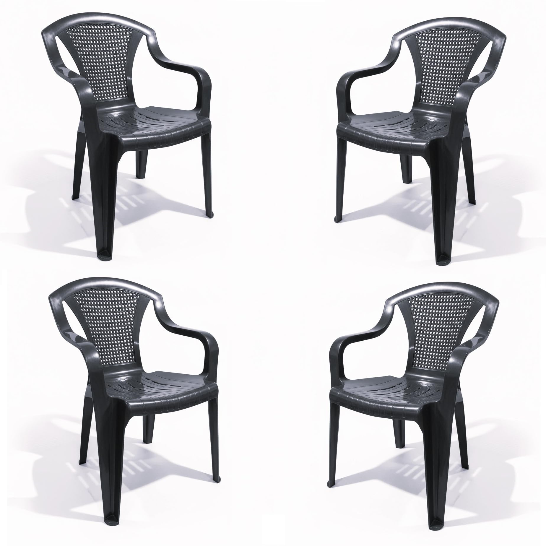 Set de Sillas Plasticas para Terraza, Jardín, Patio, Playa, Camping, Exterior, Apilables (4X Gris Antracita)