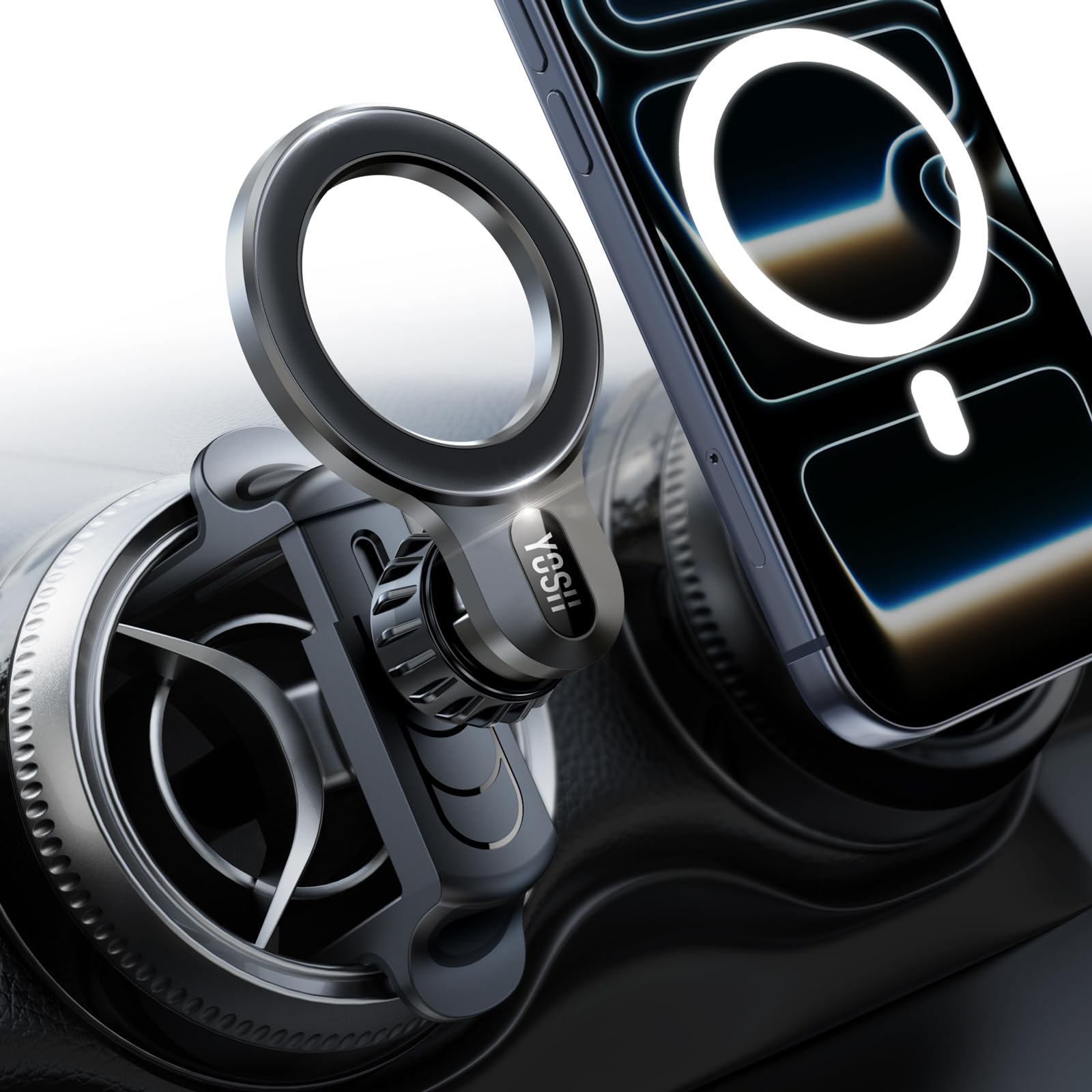 YOSH Mercedes Handyhalterung für Magsafe, Magnetische Handyhalterung Auto Mercedes für A/B/C/V-Klasse, GLA/GLC/CLA, Upgrade Federclip für Runde Lüftung, Schnelle Montage für iPhone Samsung Pixel