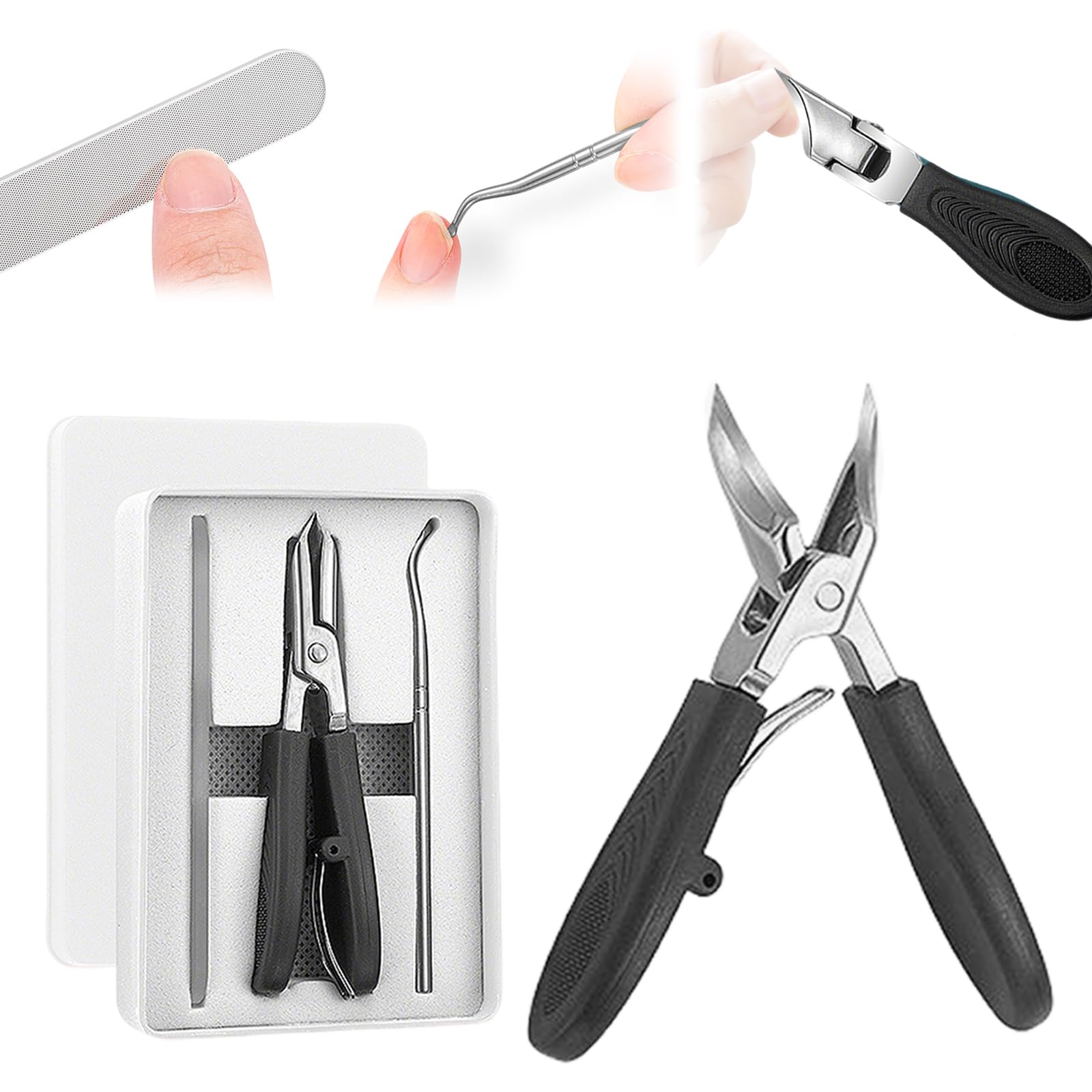 Eagle Beak Beveled Nail Clippers, 3-Piece Sets of Eagle Beak Beveled Nails Clippers, Wide Jaw Opening Anti-Splash Slanted Nail Clipper, Long Handle