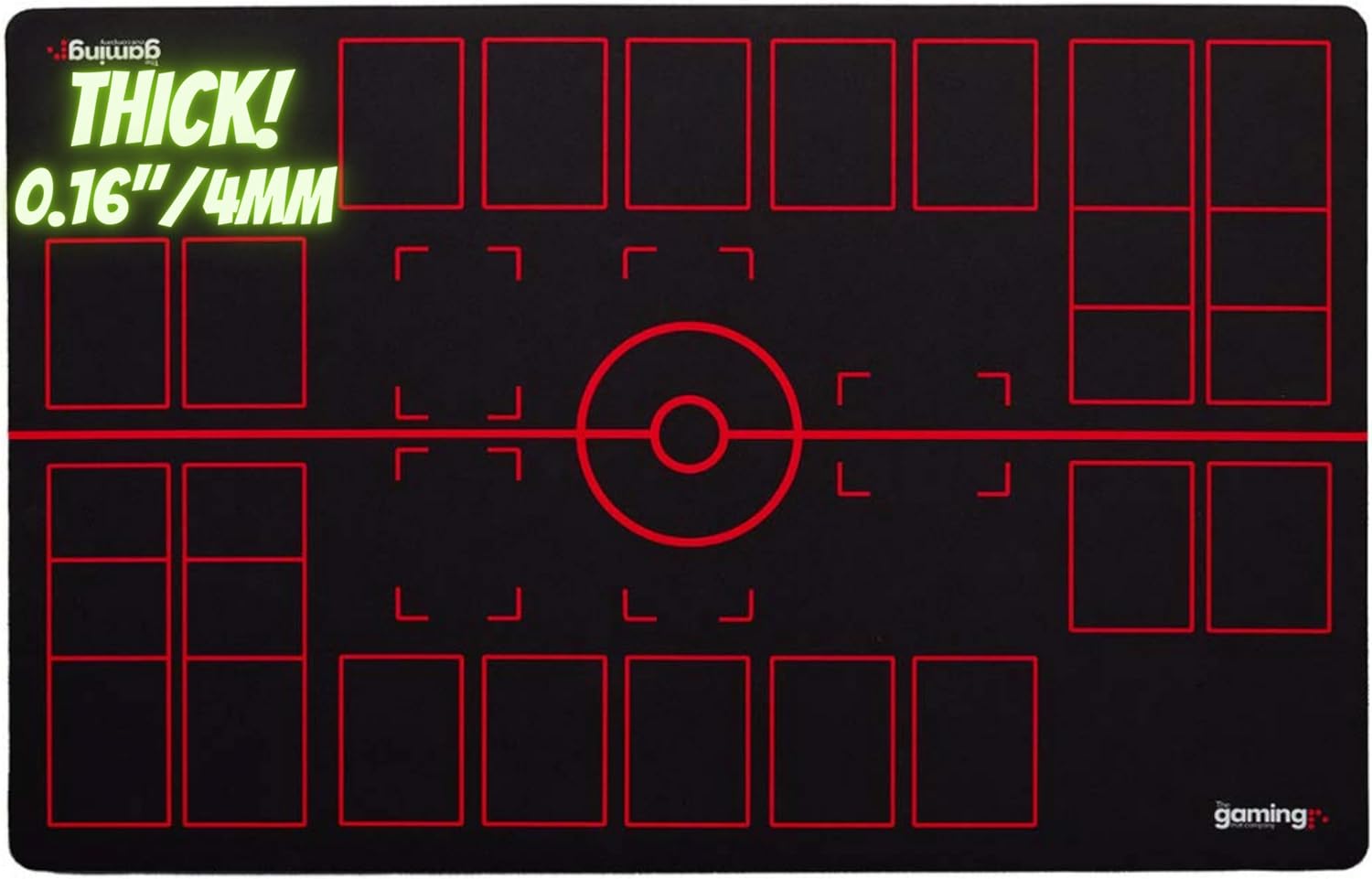 The Gaming Mat Company 2 Player Compatible Pokemon Playmat for Pokemon Cards- 28" x 18" x 0.16" Black & Red Battle Mat Stadium Board & Carry Case/Tube