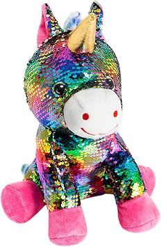 HollyHOME Sequins Unicorn Stuffed Animal Toy Reversible Rainbow Sequins Unicorn Gift for Kids 12 Inches