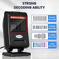 Vista 3 de OBZ Escáner de código de barras de escritorio manos libres omnidireccional para códigos QR 1D 2D USB con cable de innovación ajustable lectura