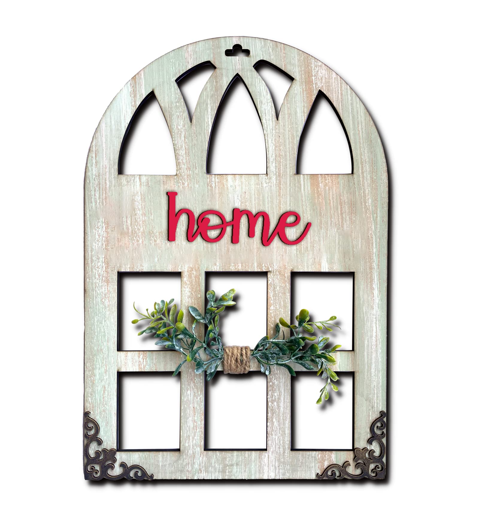 Chalk My Theme 3D Laser Cut Letters Blessed Wall Décor in Window Style with Leaves Wooden Wall or Door Decor for Home, Living Room, Bedroom, Balcony or Any Favorite Place Rustic