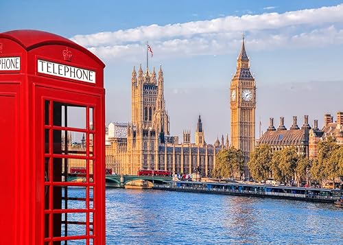 Miniatura 5 de BELECO Telón de fondo de tela de 8 x 6 pies de Londres Big Ben, casa del Parlamento de Inglaterra, cabina de teléfono roja, puente de Westminster,