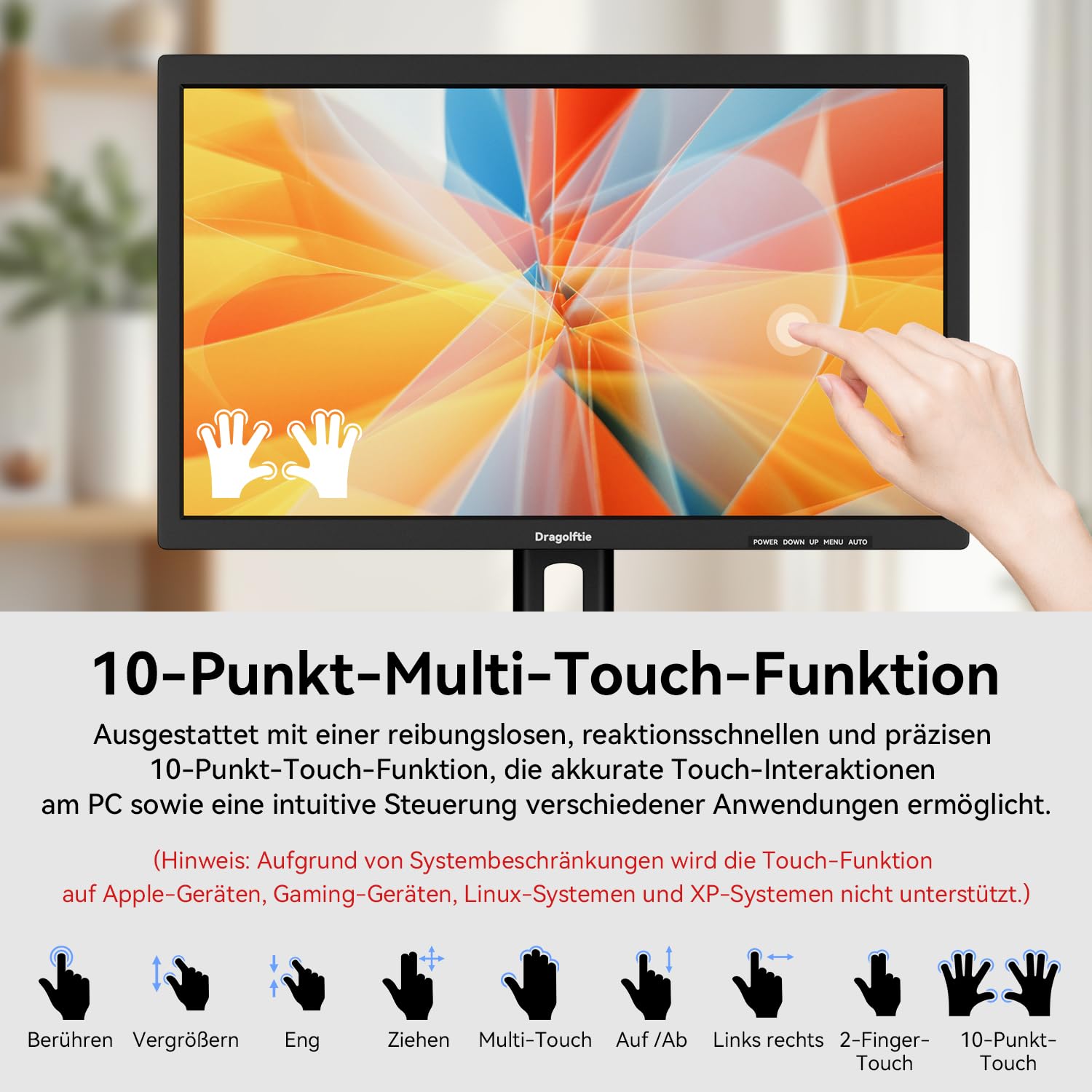 24 Zoll Touchscreen Monitor VA PC Touch Screen Kontrastverhältnis 3000:1 | Höhe/Drehung/Schwenk/Neigung einstellbar, 99% sRGB Touch Bildschirm FHD 1080P, 75Hz, Lautsprecher, HDMI, VGA, Typ-B, VESA