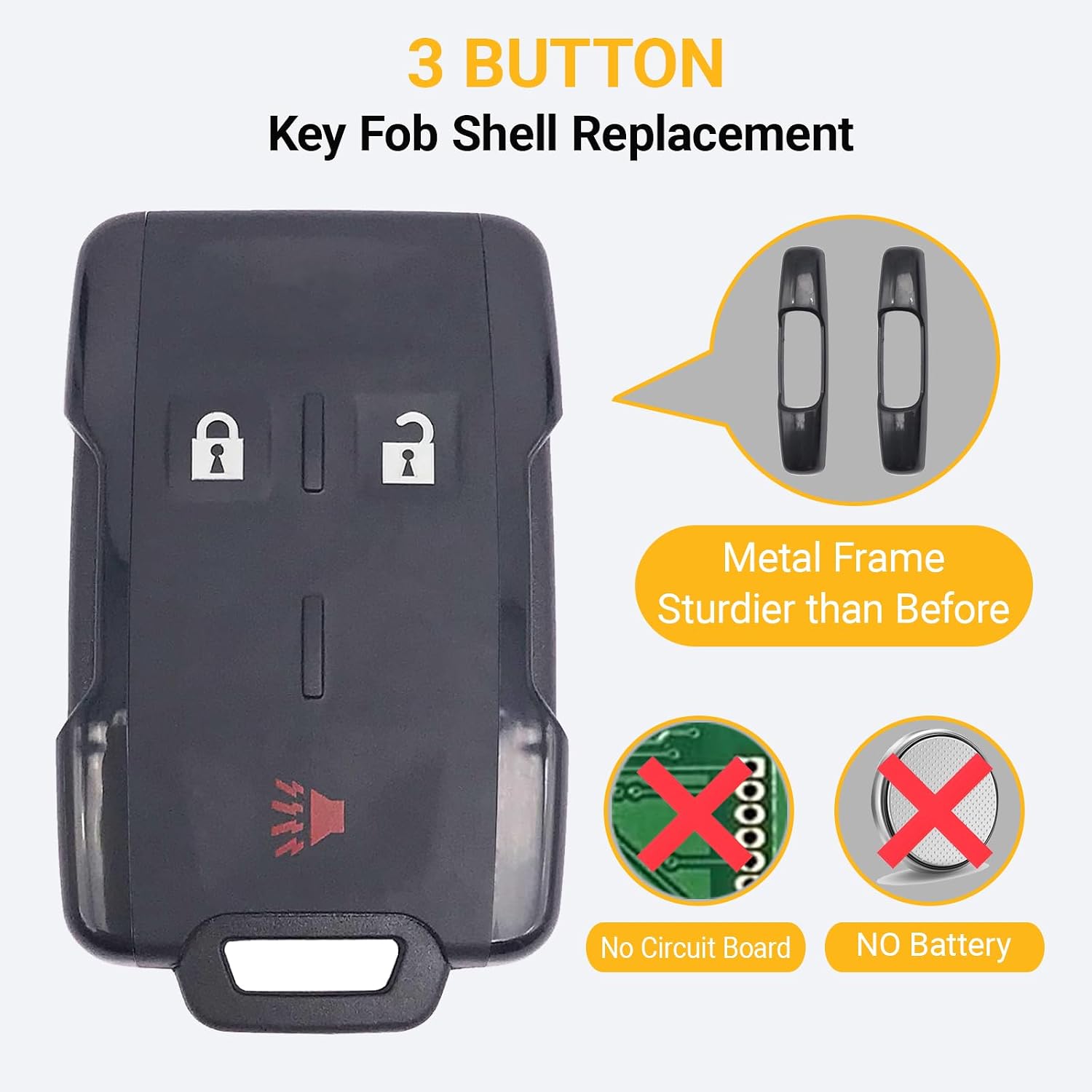 Key Fob Case Shell Fits for Chevy Silverado Colorado GMC Canyon Sierra 2014 2015 2016 2017 2018 2019 2020 2021 Keyless Entry Remote Control Car Key Fob (3 Button)