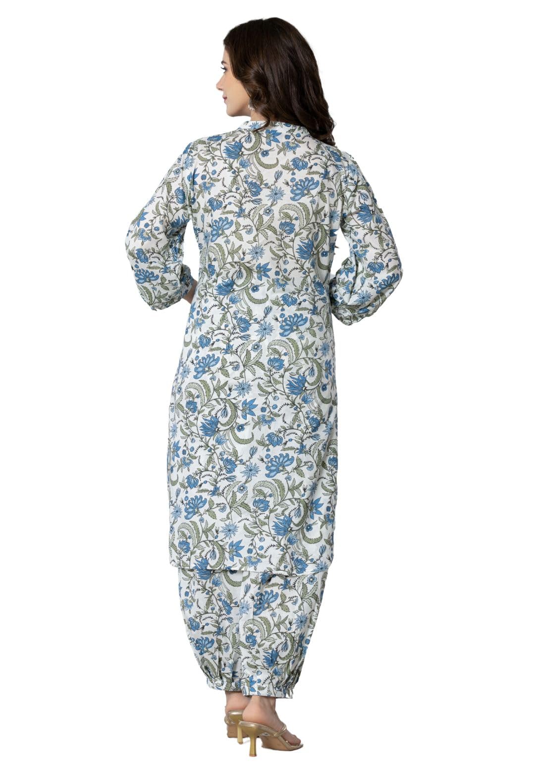 Rytras Women's Pure Cotton Printed Straight Kurta Set With Palazzo Pants - Ethnic Wear, Blue(Ryt592-N,M)