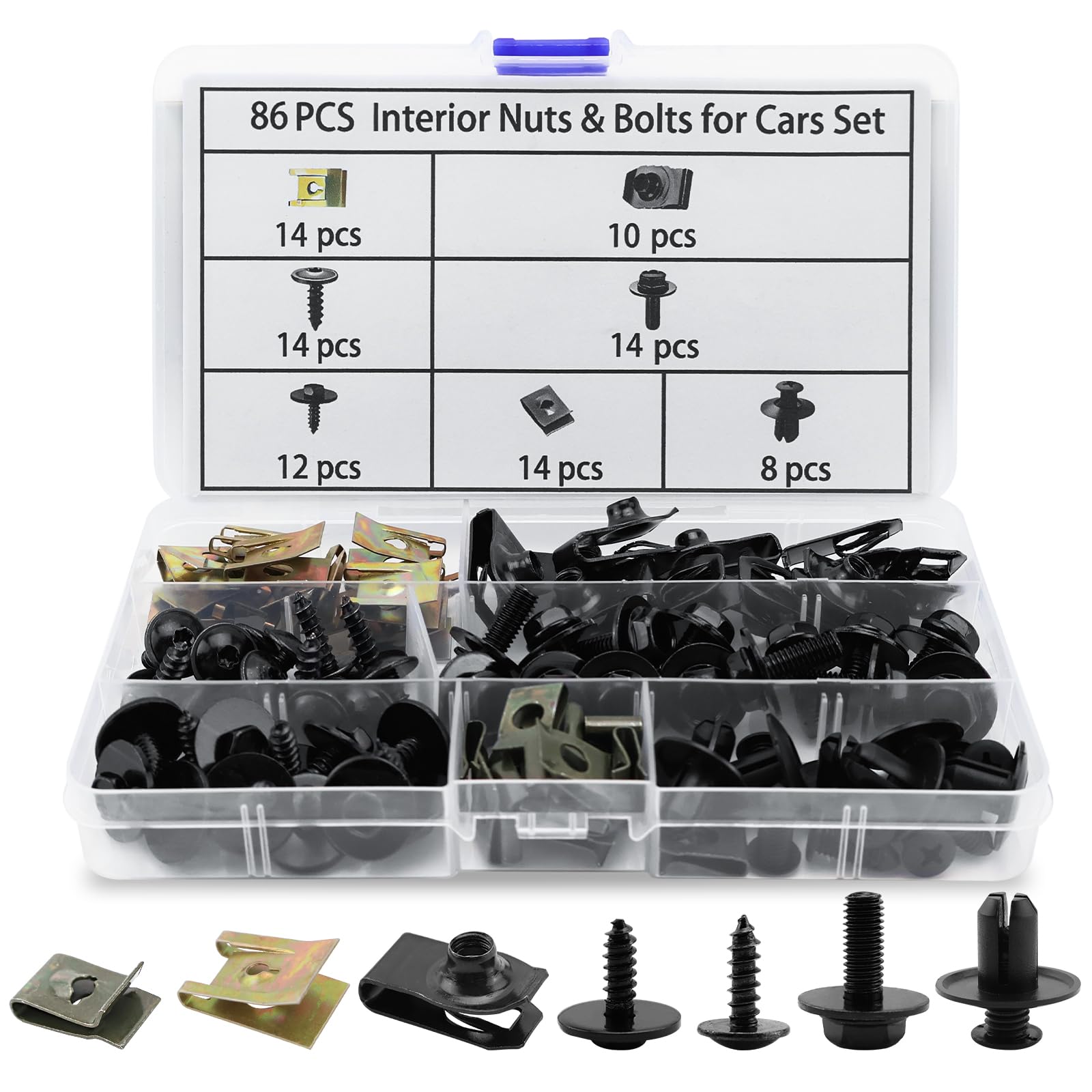 Mumjooyi Set di Viti per Carrozzeria da 86 pezzi Kit Assortimento di Vite per Autoveicoli e Auto U-Clips Fissaggio Metallo Viti per Carrozzeria per il Fissaggio e la Riparazione di Parti di Auto