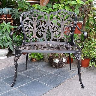 Banco de jardim ao ar livre, banco de pátio banco de parque ao ar livre, banco de jardim de pátio de 35 polegadas assento duplo ao ar livre, cadeira de encosto de borboleta de terraço de parque, anti