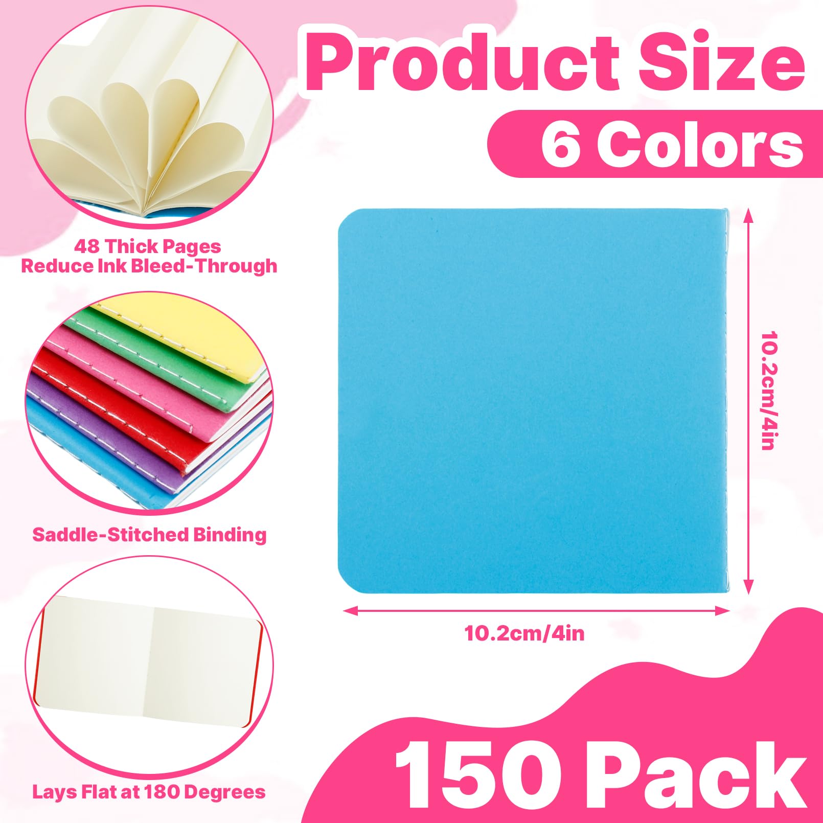 Lot de 150 mini carnets de croquis vierges en vrac, 10,2 x 10,2 cm, mini carnets de croquis vierges de poche, couvertures colorées, journaux non lignés pour écrire et dessiner (24 feuilles/48