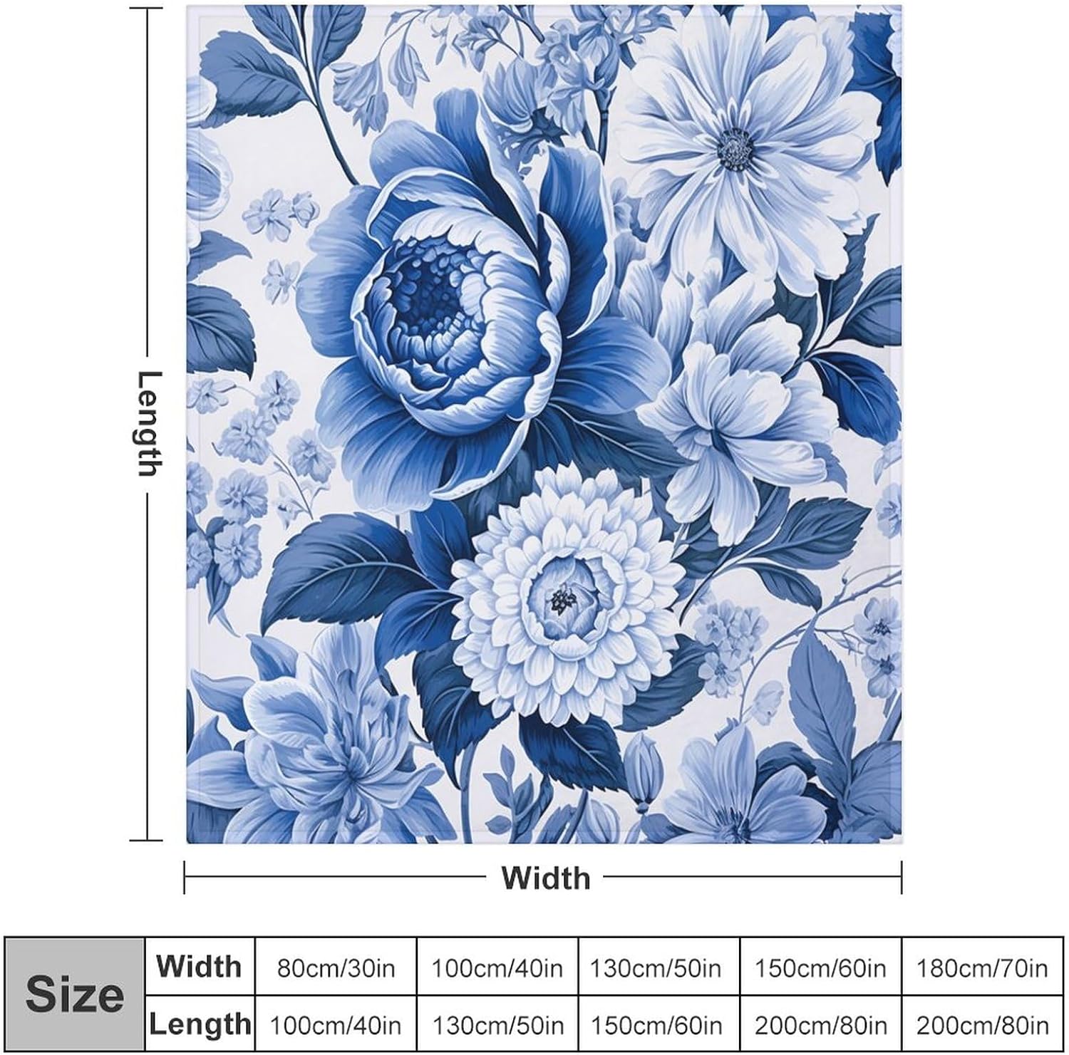 Blanket Blue & White Mediterranean Vintage Floral Throw Blankets Blue and White Floral Lightweight Super Soft Cozy Luxury Bed Blanket Microfiber for Couch Sofa Bed for Kids and Adults 70"x80"