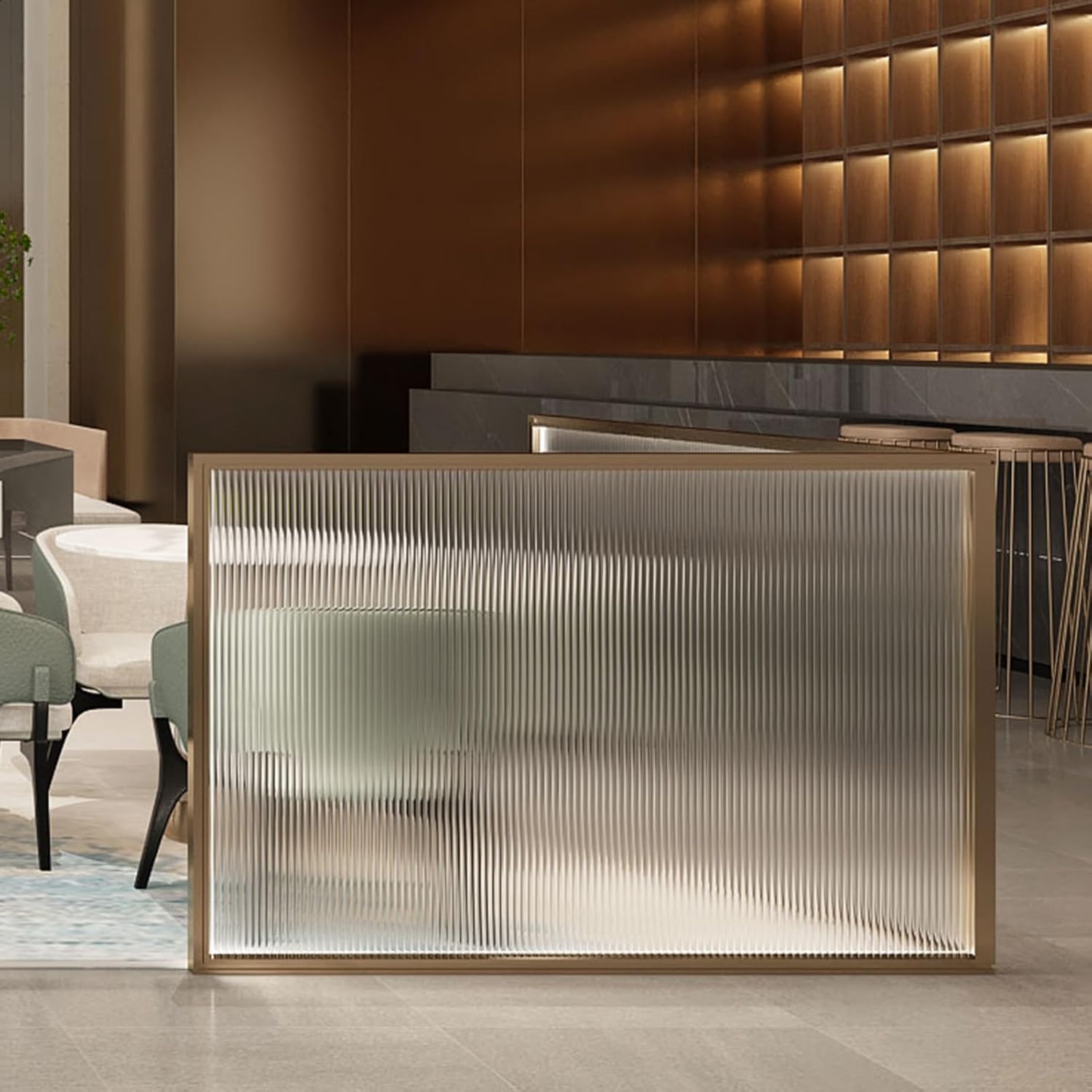 Semi-Privacy Glass Divider Panel for Dining & Office, Striped Partition Separator for Restaurant, Bar, Hotel, Countertop, 9.84x55.12in (25x140CM)