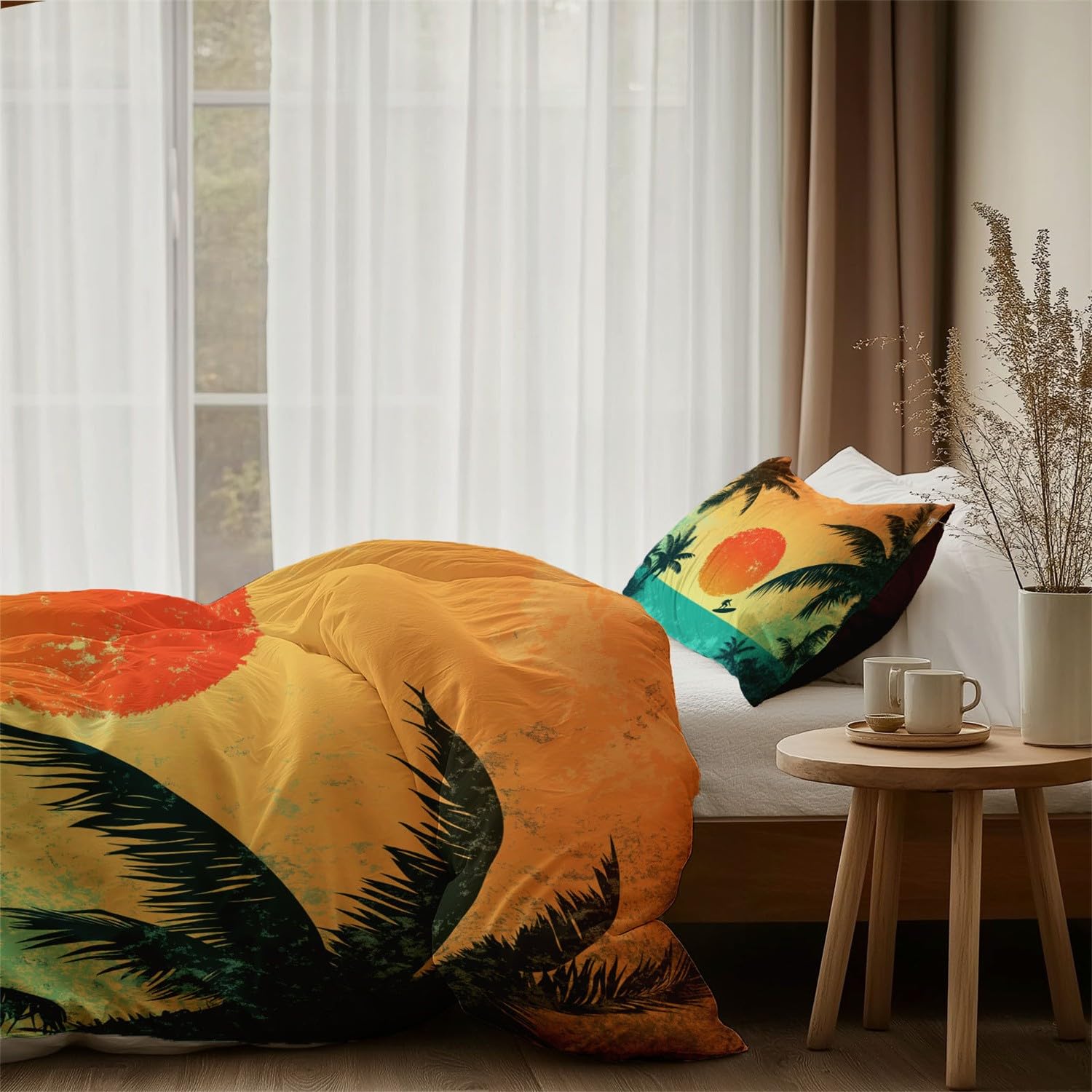 Dwustronna, lekka poszewka na kołdrę, kwiaty, ptaki, liście, zestaw pościeli, 3 szt., z zapięciem na zamek błyskawiczny, 230 x 220 cm, zestaw z poszewkami na poduszki, jasnoniebieski