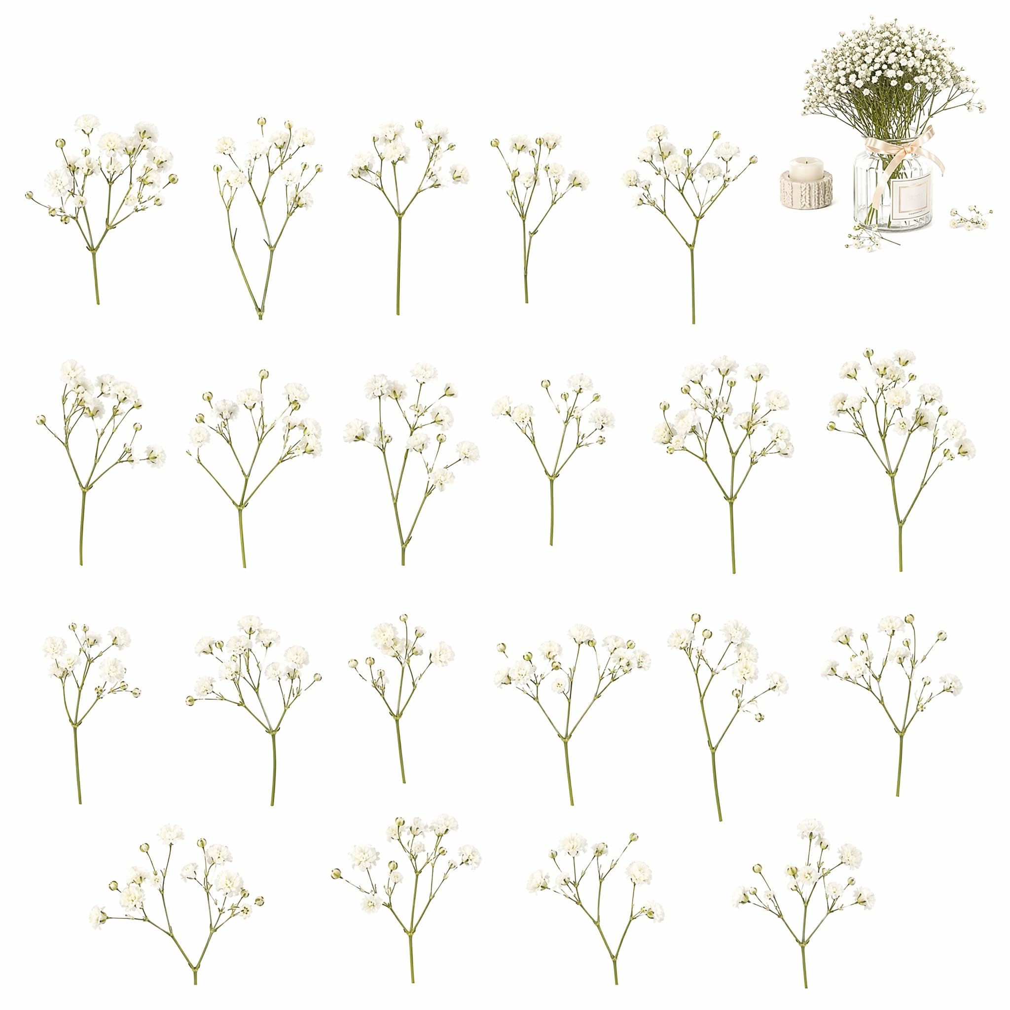 Gypsophila Artificial Flowers, 100 Pcs Mini Dried Babys Breath Flowers White Gypsophila Flower Natural Preserved Baby Breath Flower Artificial for Resin Making Wedding Card Art Craft DIY Home Party