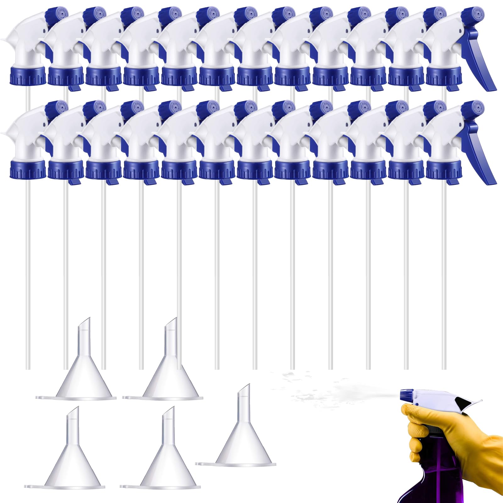 Lot De 20 Pulvérisateurs à Gâchette De Rechange En Plastique PP Noir Avec 10 Mini Entonnoirs Transparents Pour Flacons Pulvérisateurs à Col 28/400