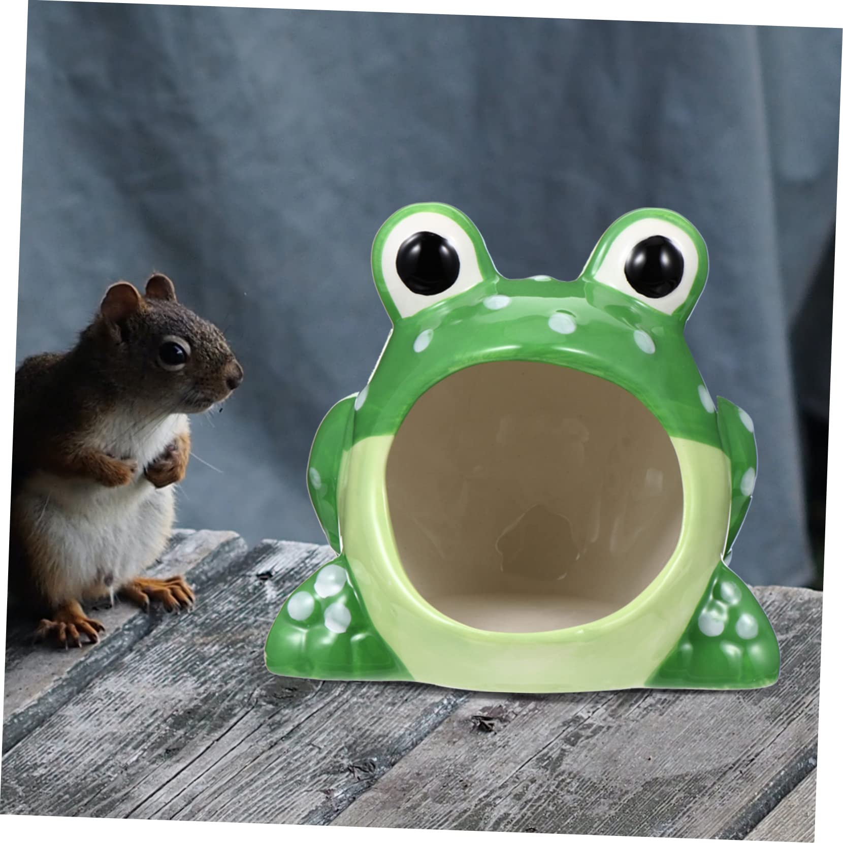 PENIKOKO Ceramic Hamster Hideout Small Animal Cave Cute Cartoon Frog Hut Bed Cage Decoration for Hamsters Gerbils Chinchillas Easy to Clean - Image 2