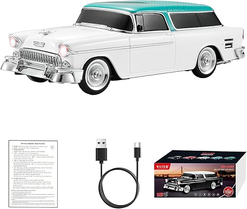 Miniatura 11 de WS-1955 Retro Sedan Bluetooth Replica Altavoz - Modelo de coche inalámbrico portátil con sonido HD, TWS, FM, luz LED de fiesta, USB/TF, tipo C,