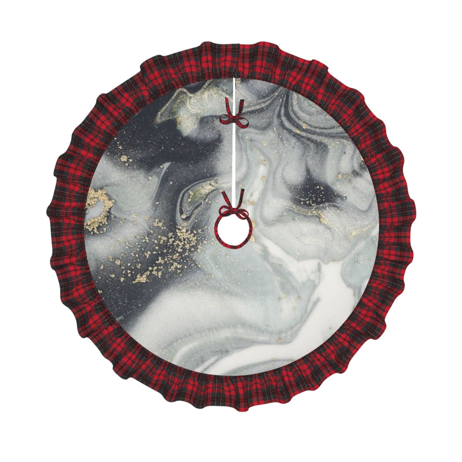 Jupe de sapin de Noël en marbre oriental à lacets et motif écossais rustique