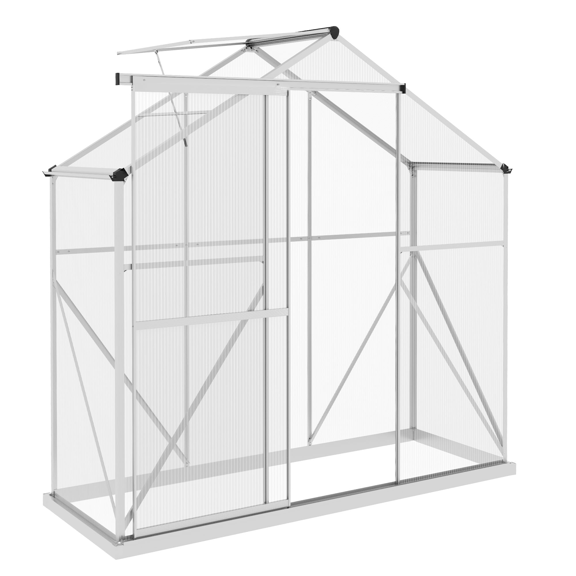 Outsunny 6 x 2.5ft Polycarbonate Greenhouse Walk-In Sliding Door Silver