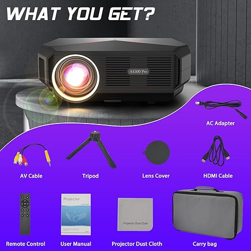 Miniatura 7 de Proyector con WiFi y Bluetooth, proyector nativo WiFi 5G 1080P, proyector de películas portátil de 200 pulgadas, compatible con 4K y Zoom,