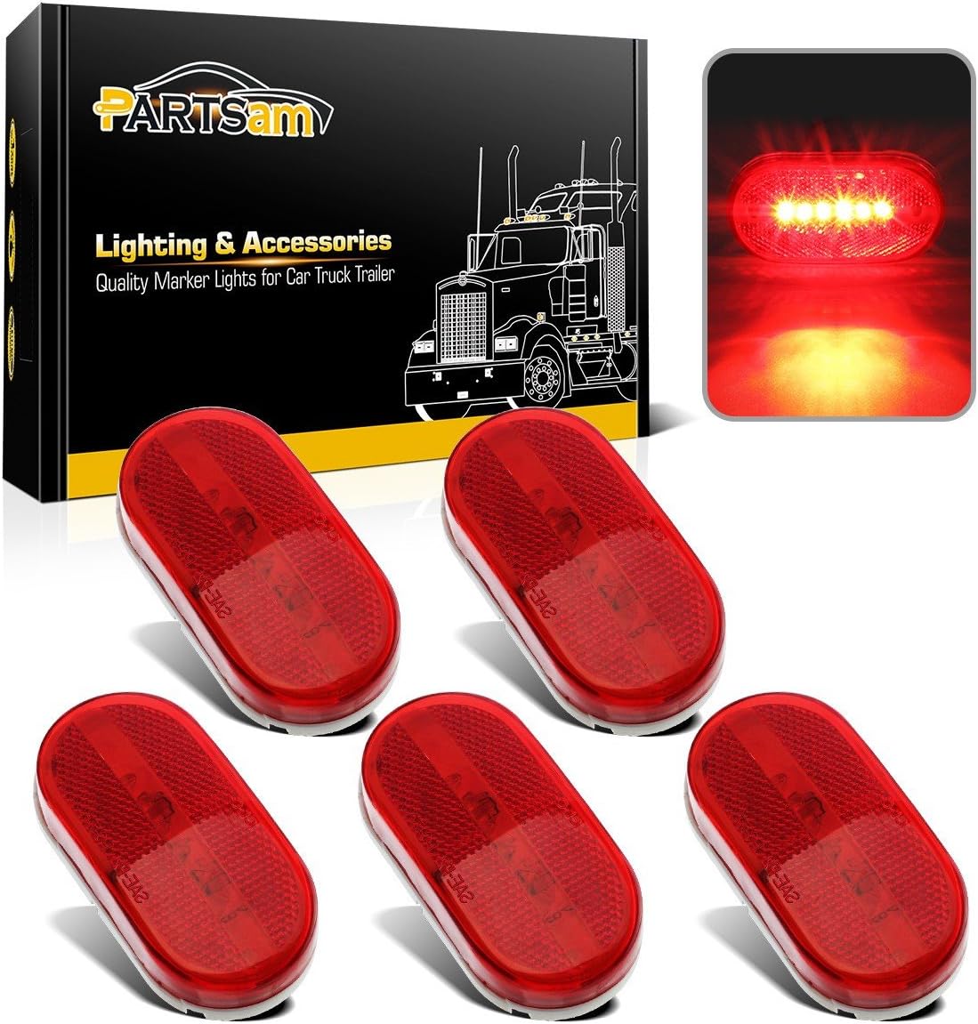Partsam 5Pcs 12V 4 Inch Oblong Red Side Marker Clearance