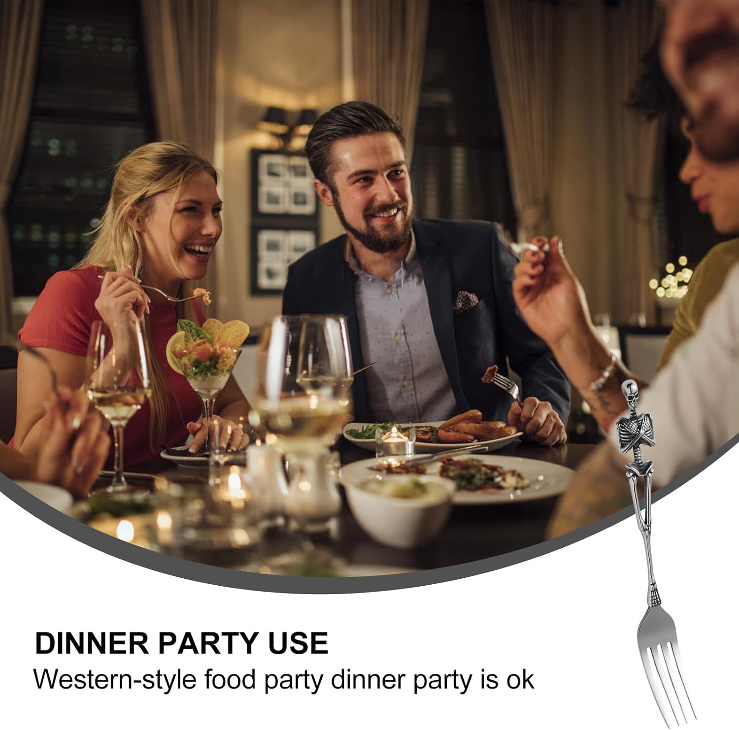 Retro Skeleton Titanium Steel Fork for Table Serving and Dining