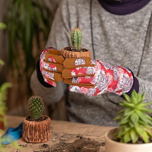 Miniatura 5 de Guantes de jardinería de cuero para mujer, a prueba de espinas, guantes de jardín para pantalla táctil, guantes de trabajo, regalos, L