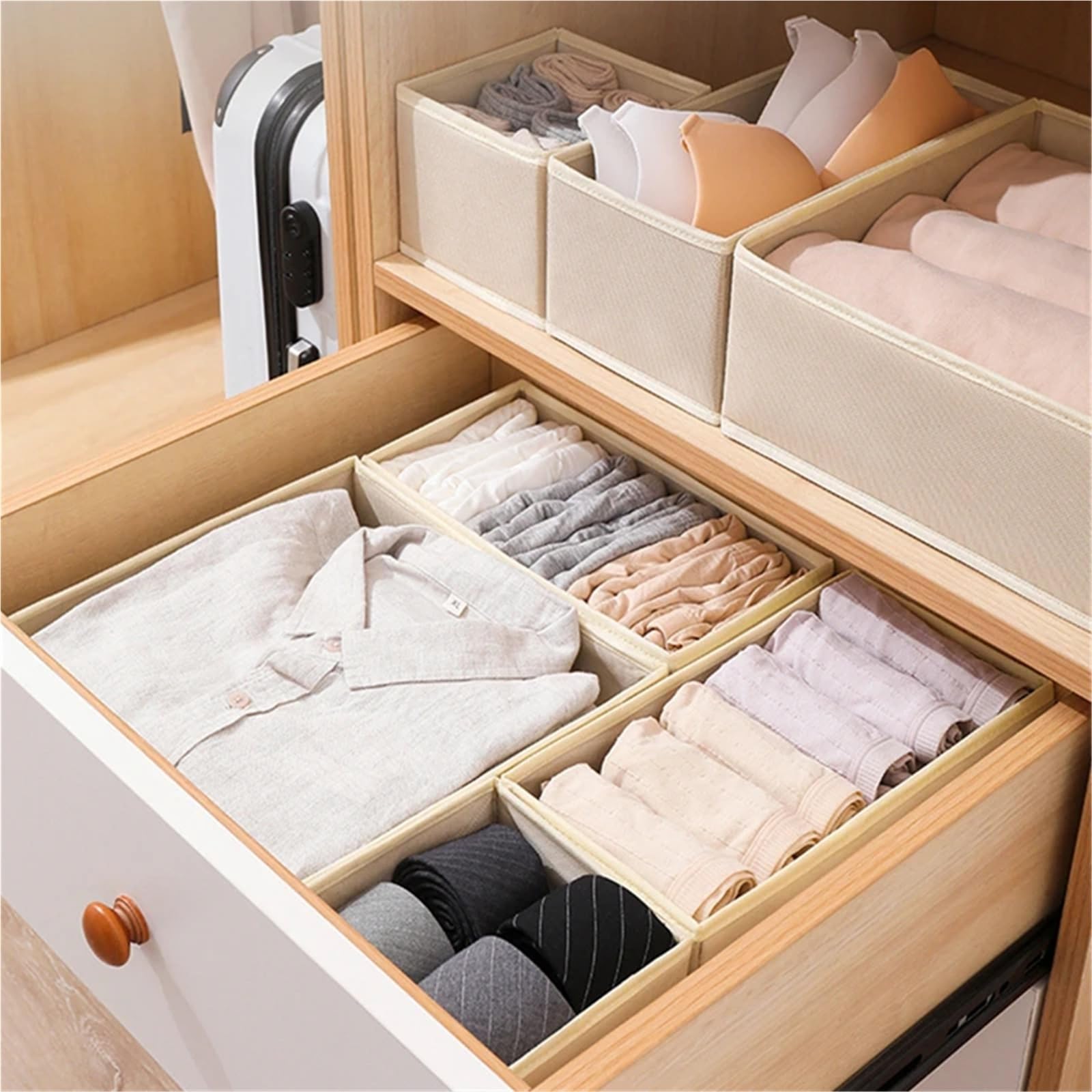 Organizador de almacenamiento calcetines Caja cajones plegable no tejida | Caja de almacenamiento de ropa interior con divisor de malla for armario(Grey-m)