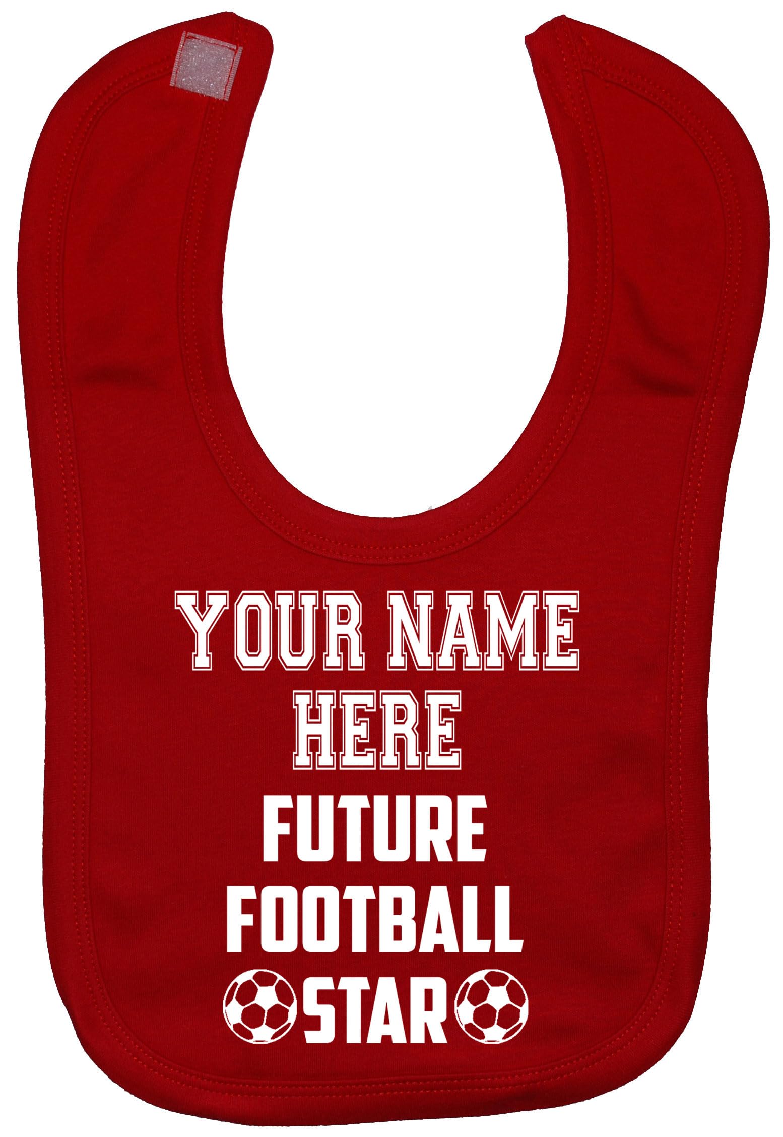 Acce Products Future Football Star Personalised with Name Baby Infant Feeding Bib Coloured Pic Touch Attach 0 to approx 3 Years - Red