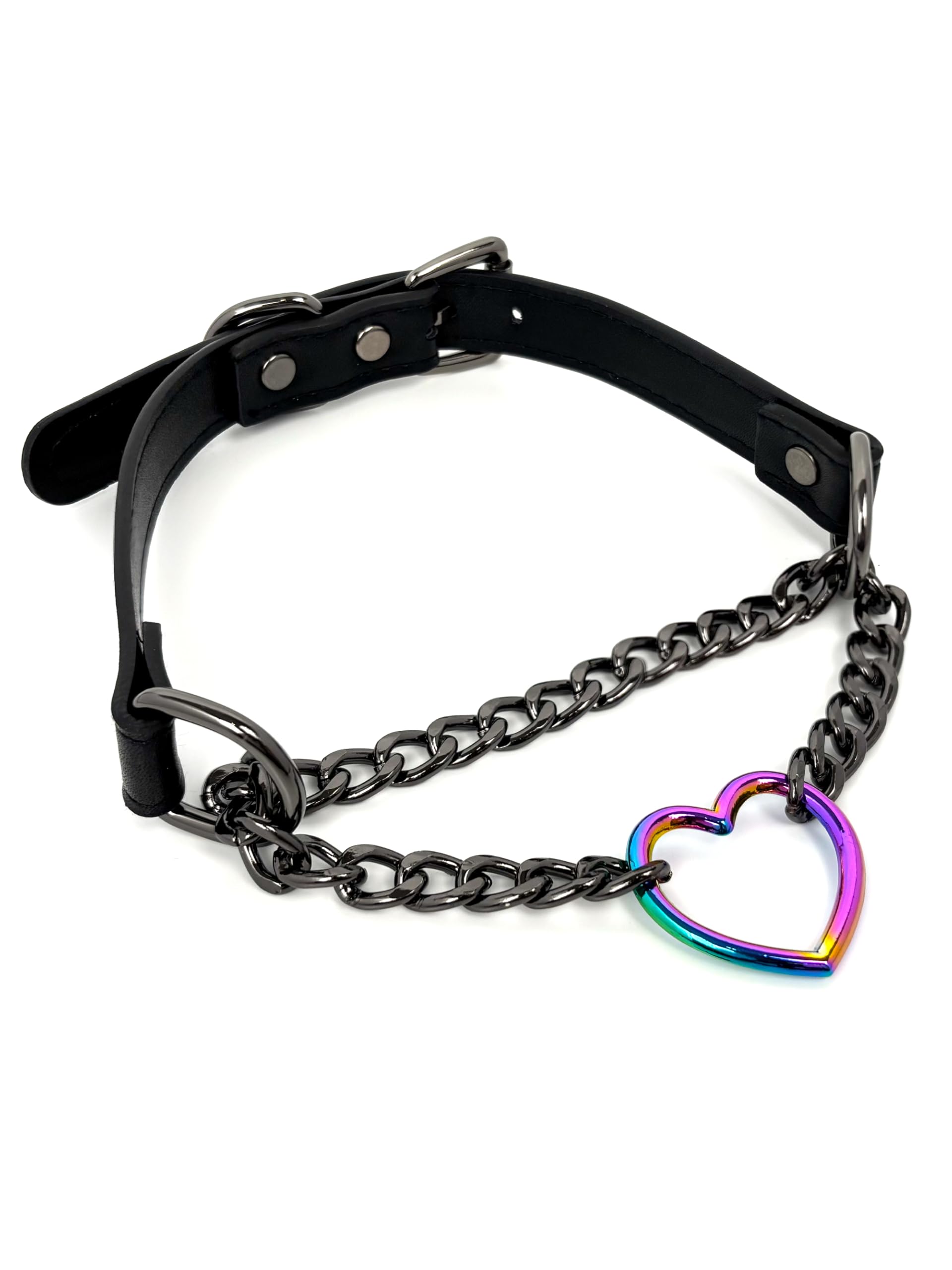 EverGlimp Black Leather Choker Collar For Women, Handmade Heart Slip Chain Choker Long Necklace with Adjustable Buckle