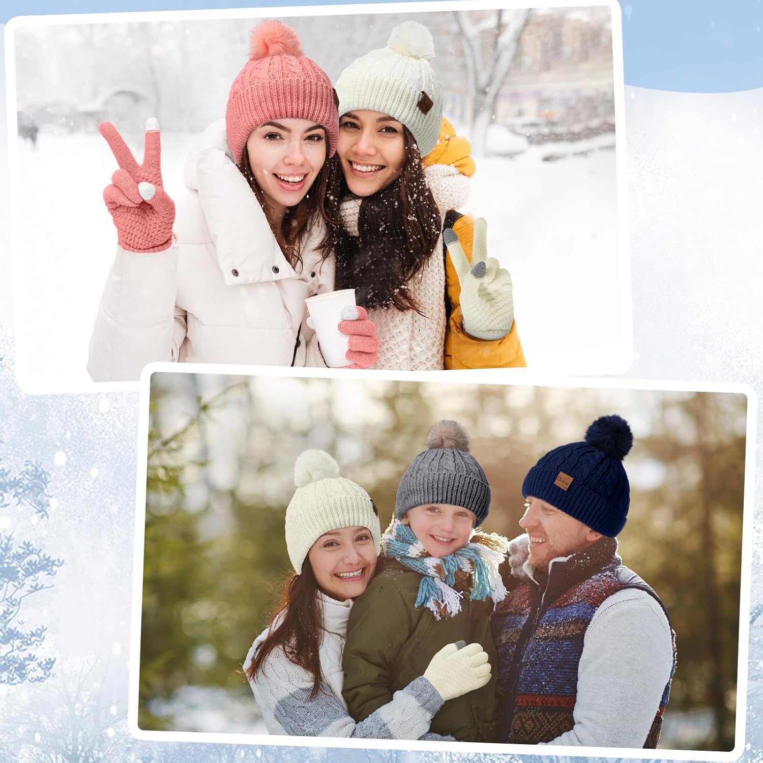 Geyoga 12 Pcs Winter Hat Glove Sets Knitted Beanie Hat Touchscreen Gloves Soft Warm Cap with Pom Pom for Women Men - Image 6