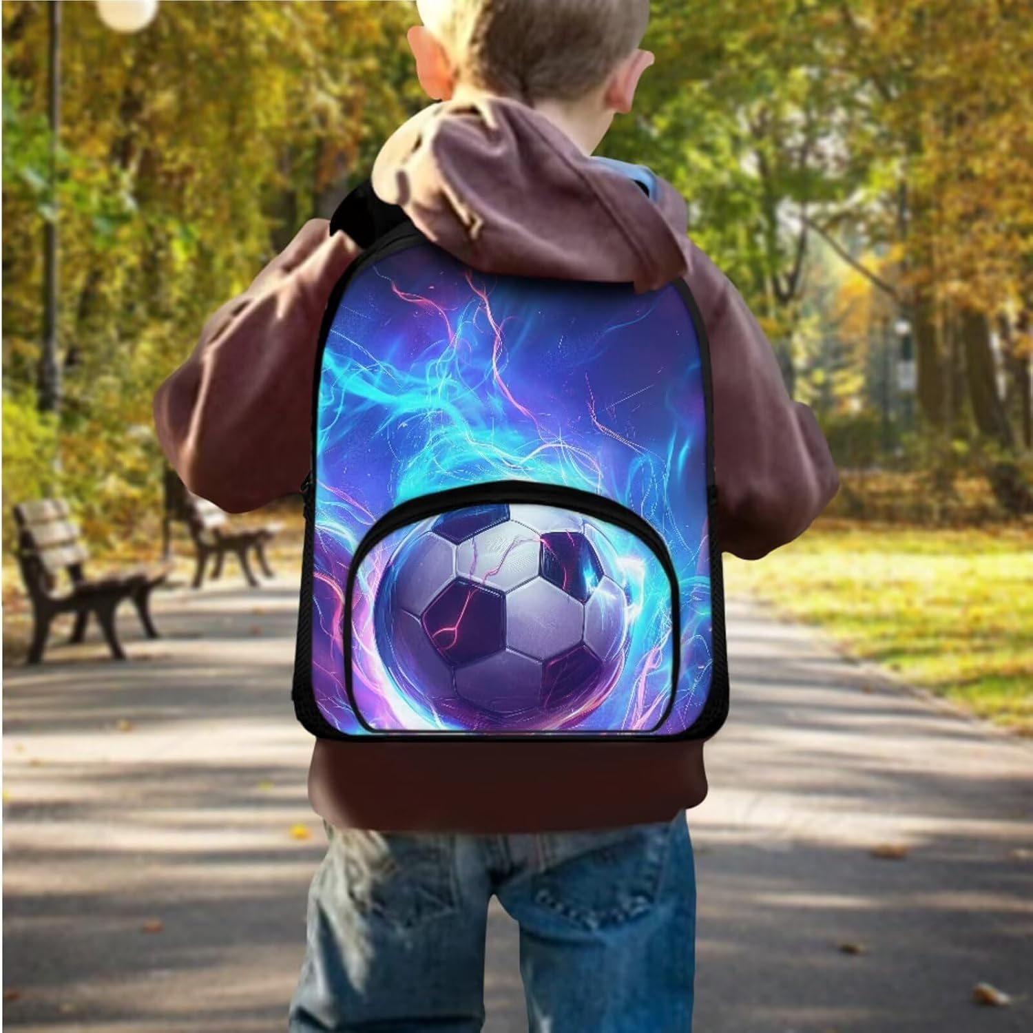 Soccer Backpack for Boys Toddler Backpack with Lunch Box and Pencil Pouch 3PCS Set Bookbag with Front Pocket for School 12" Small School Bag with Side Pocket for Kindergarten Kids Boys