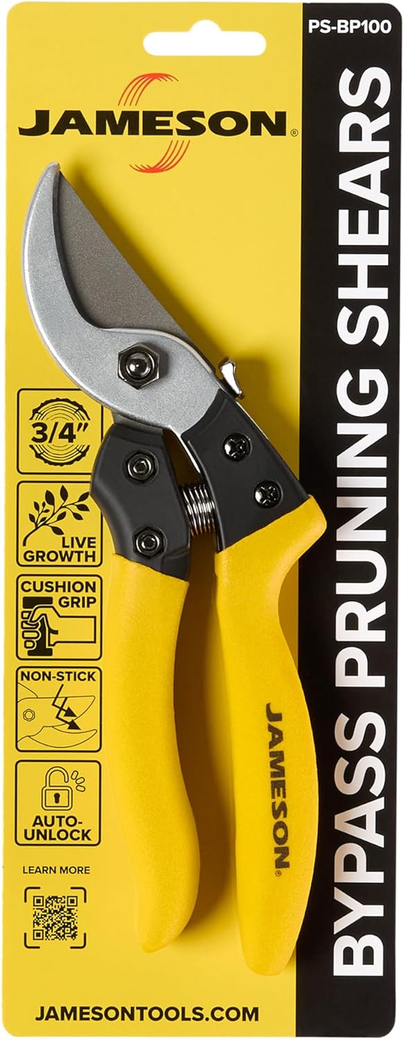Jameson Bypass Pruning Shears – 3/4″ Cutting Capacity, Ultra-Sharp Non-Stick Blades, Durable Cast Aluminum Frame, and Ergonomic Cushion-Grip