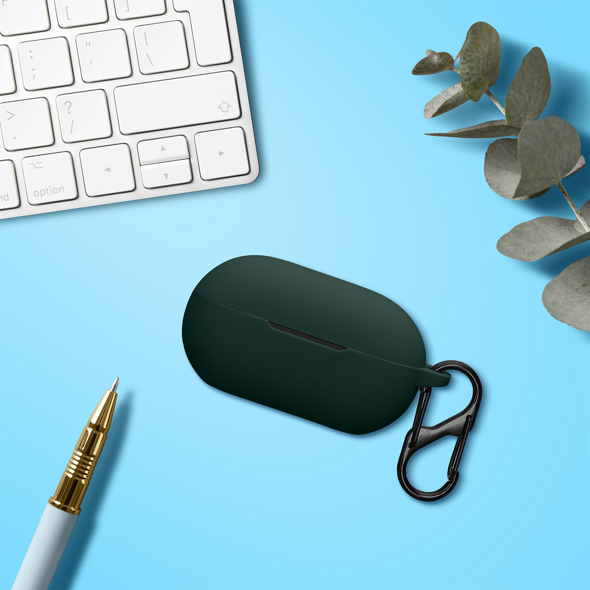 kwmobile Silicone Cover Compatible with Beats Solo Buds - Case Cover Stick-On Skin with Clip - Dark Green - Image 4