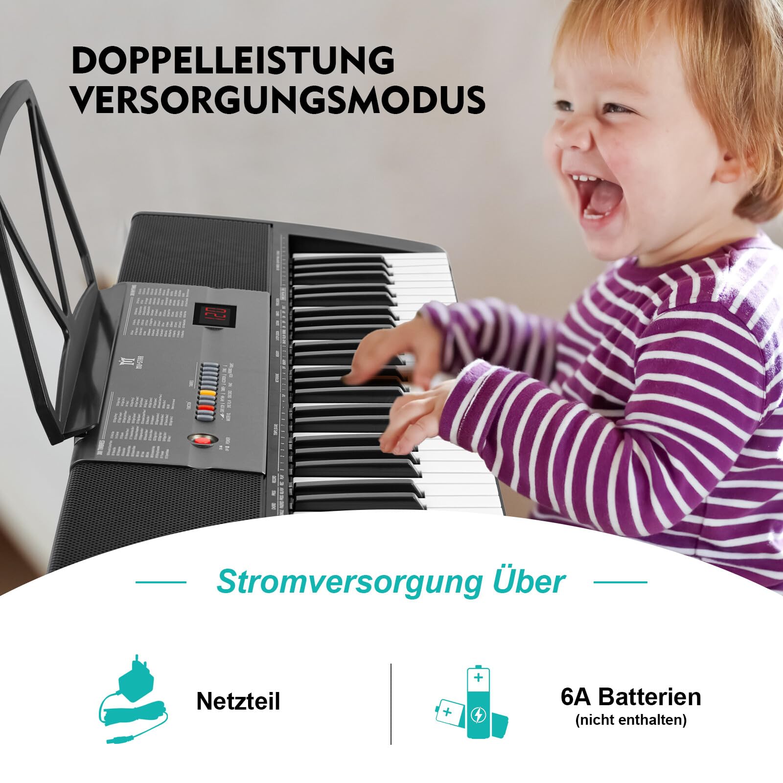 MUSTAR 61 Key Keyboard Piano für Anfänger, Digital Piano Keyboard mit Leuchttasten Lautsprechern, E Klavier Ständer, Hocker, Kopfhörern, Mikrofon, Notenablage, 300 Sounds & Simply Musiklektionen