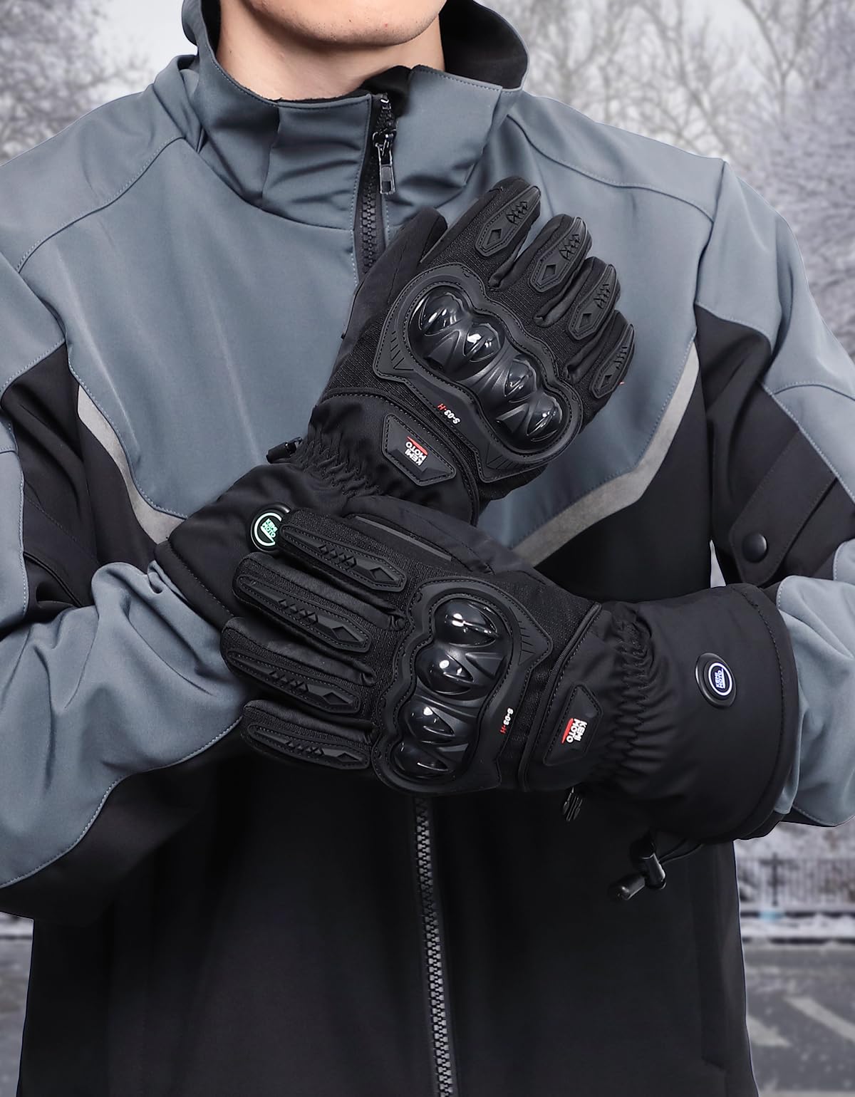 KEMIMOTO Guantes Calefactables Moto, 3 Niveles de Ajuste, para en Ambientes Fríos Desde -10℃ a -5℃, Tejido Repelente al Agua y Carcasa de TPU, Actividades Invernales al Aire Libre, Esquí y Patinaje