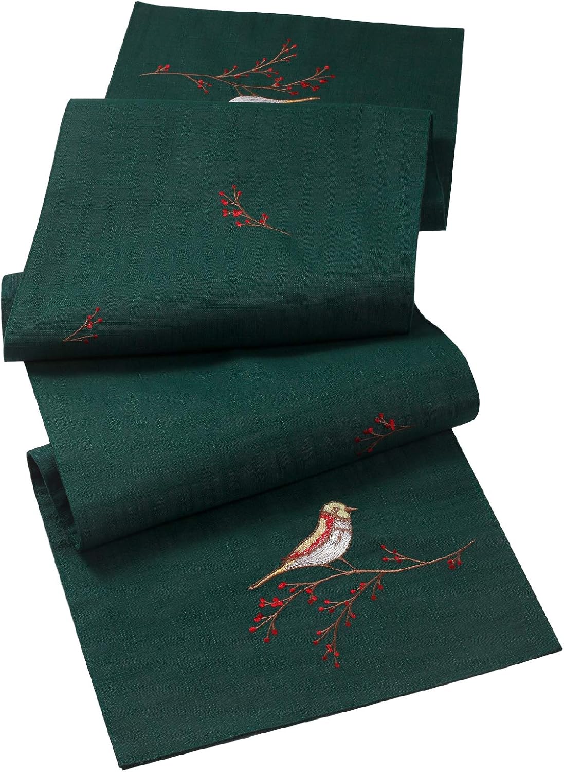 HARORBAY Green Table Runner 14 x 72 Inch, Bird Embroidery Pattern Farmhouse Table Runner for Dining Room Kitchen Party, Winter Holiday Dresser Scarf (Rocky Birds)