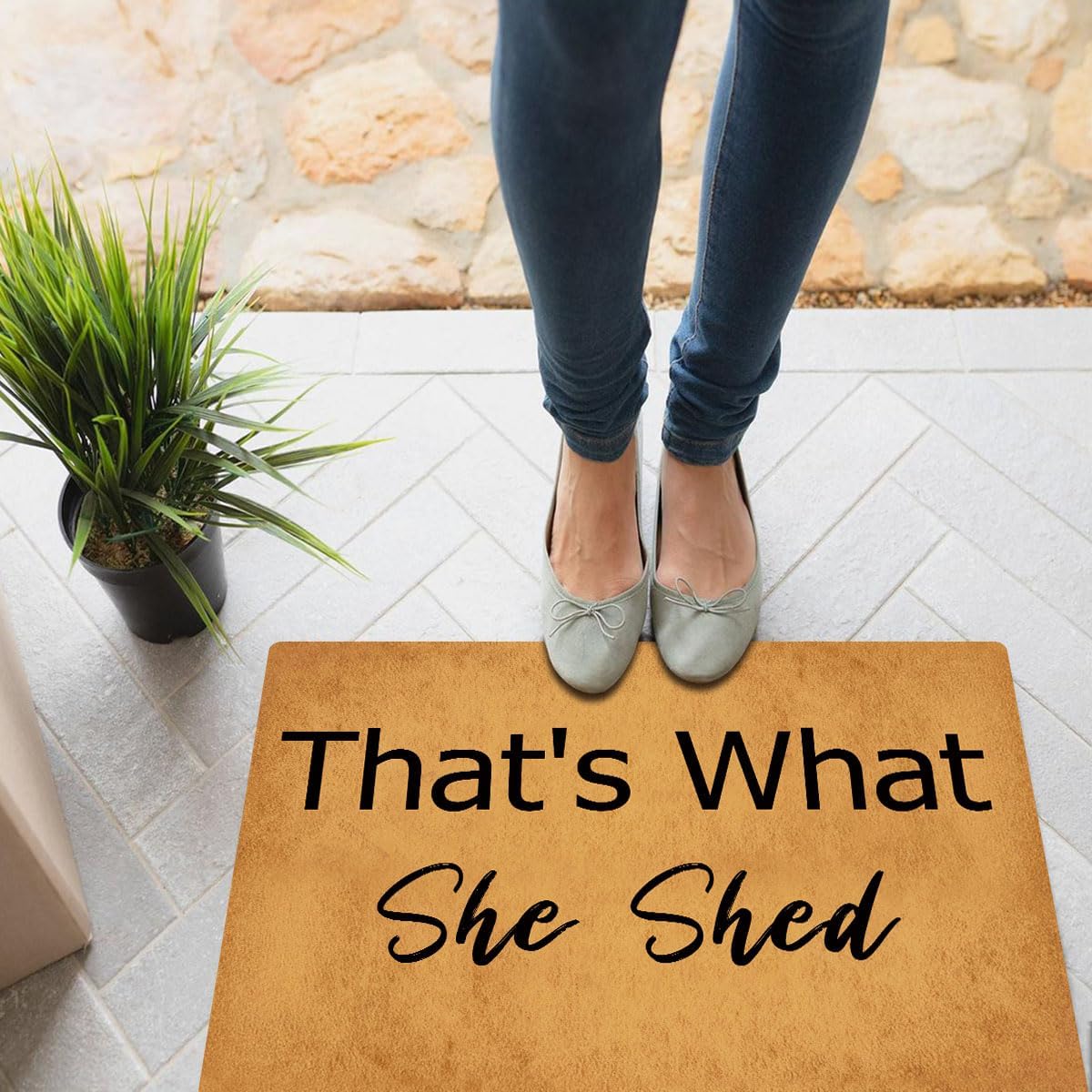 Funny Welcome Indoor Door Mats for Entrance Way Home Decor Area Rugs That's What She Shed Personalized Kitchen Rugs with Anti-Slip Rubber Back Novelty Gift Mat(23.7 X 15.9 in)