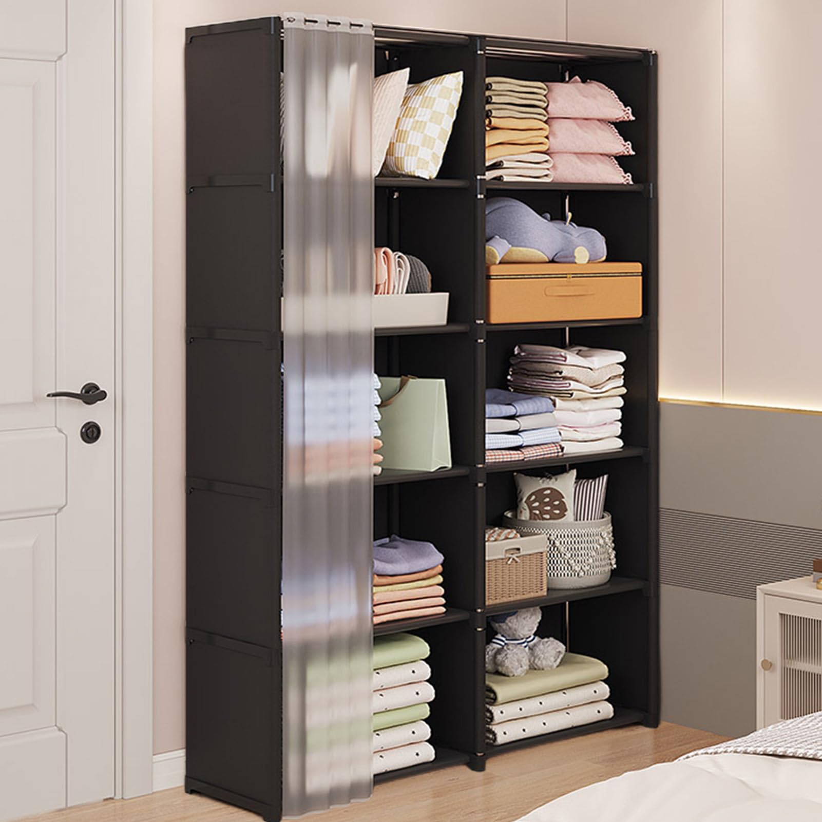Armoire Portable - Étagère À Vêtements | Armoire À Vêtements Tissu Non-tissé | Armoires De Rangement pour Chambre À Coucher | Penderie avec Housse pour Vêtement, Sacs, Chaussures