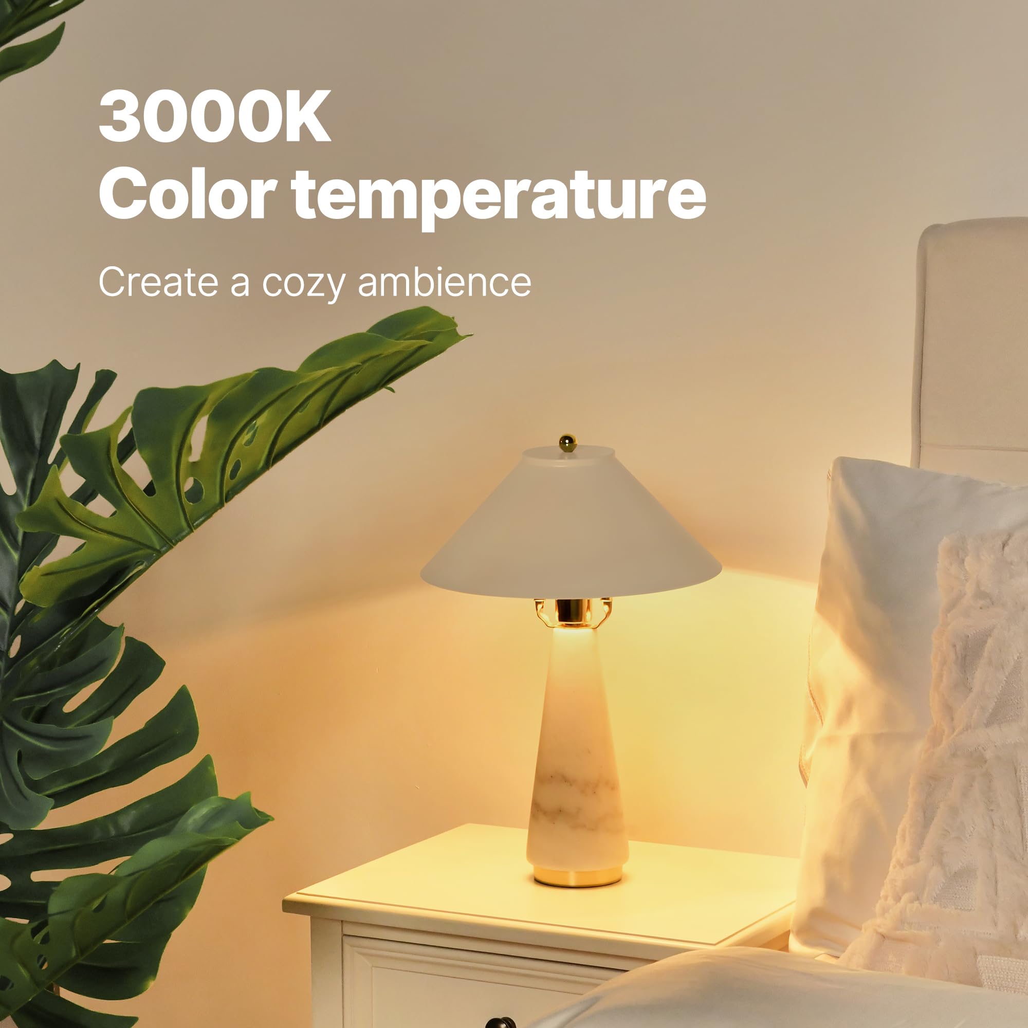 MAGCHARM Table Lamp, Bedside Lamps with 4W LED Bulb, Natural Marble Base, Metal Lampshade, 3000K Color, On/Off Switch Nightstand Lamp, Mid-Century Modern Table Lamps for Bedroom, Living Room End Table