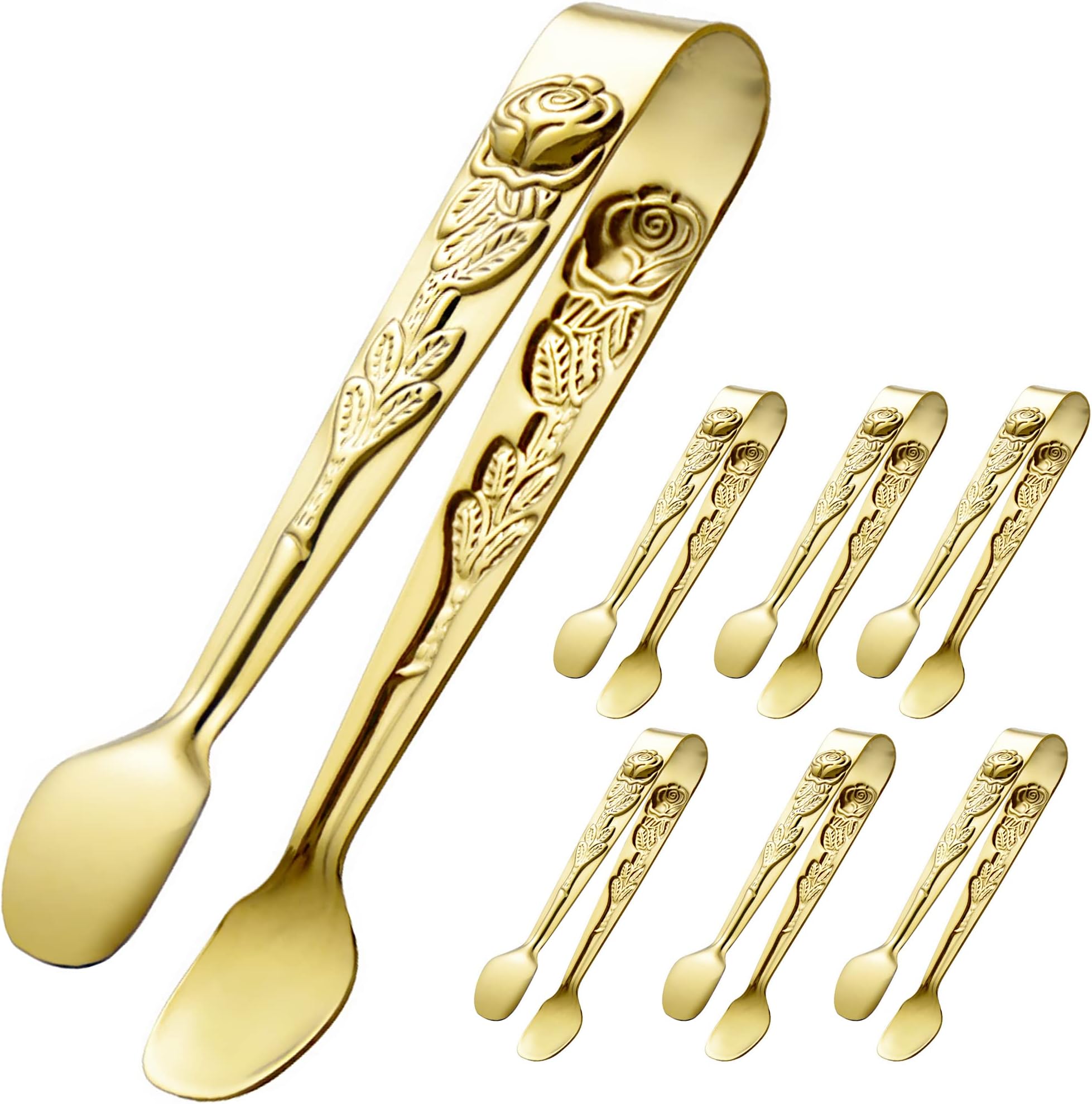 6PCS Mini Serving Tongs 4 Inches Small Rose Sugar Cube Tongs (Gold)