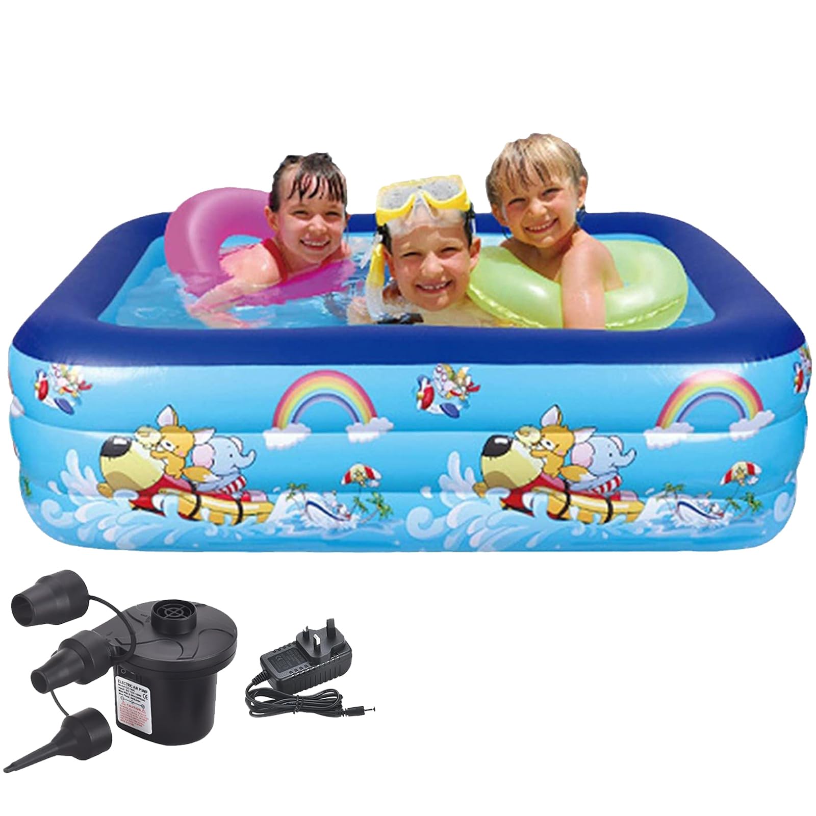 Inflatable Swimming Pool with Pump, Full-Sized Thickened Blow-Up Pool for Kids Adults, BPA-Free Kiddie Pools for Family Garden, Backyard, Summer Water Party, Indoor Outdoor,Lawn (300 * 175 * 55cm)