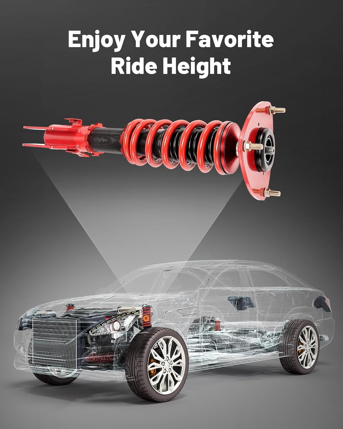 EVIL ENERGY Coilovers Suspension Kit, Compatible for Subaru WRX 2015-2021, Height Adjustable Lowering Kit, Twin-Tube Shocks for Comfortable Ride, Red