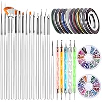 Vista 1 de Teenitor Pinceles para arte de uñas, kit de diseño de esmalte de uñas 3D con 15 pinceles de gel de uñas, 5 unidades, 12 colores, 10 cinta adhesiva