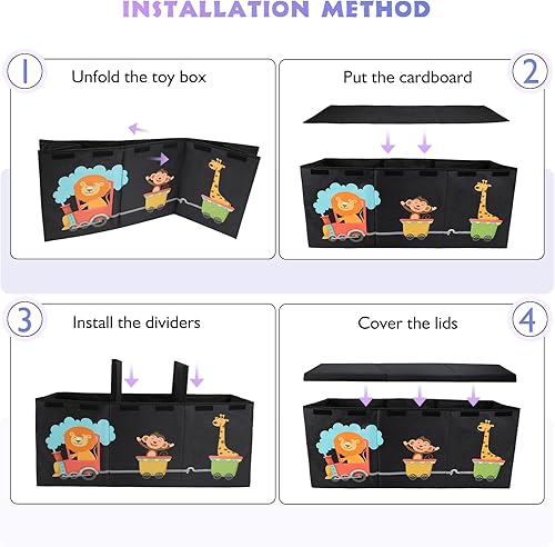Miniatura 8 de Caja de juguetes XL - Contenedores de almacenamiento de juguetes con tapas, baúl plegable para niños y niñas, organizador de juguetes grandes con