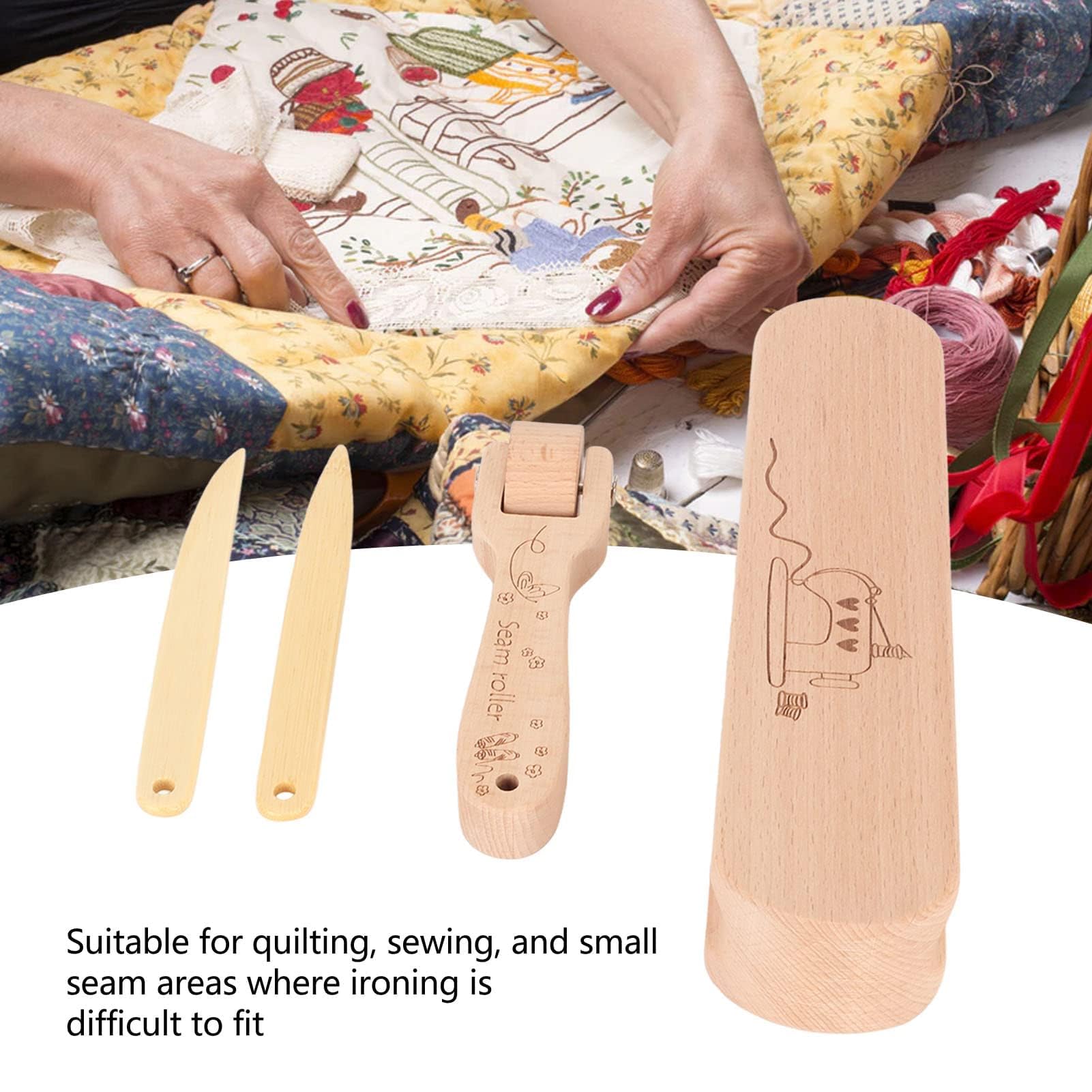 Batagli da sarto in legno di faggio, set di batagli da sarto, girapunti per rulli per cuciture Strumento da cucito in legno finemente lucidato per cucito, trapuntatura, stiratura